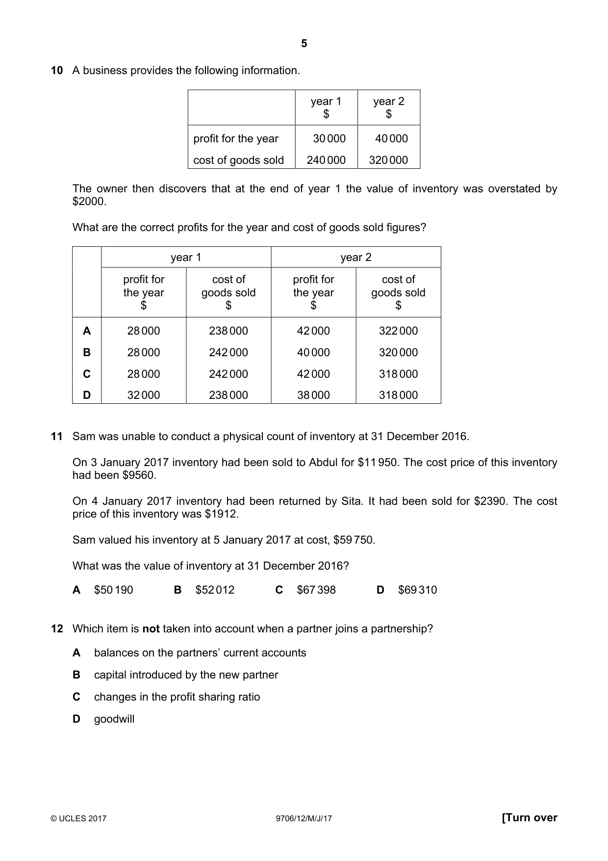 Cambridge A Level Accounting 9706 2017 May/June Paper 1 · Variant 2 question paper, page 5 of 12