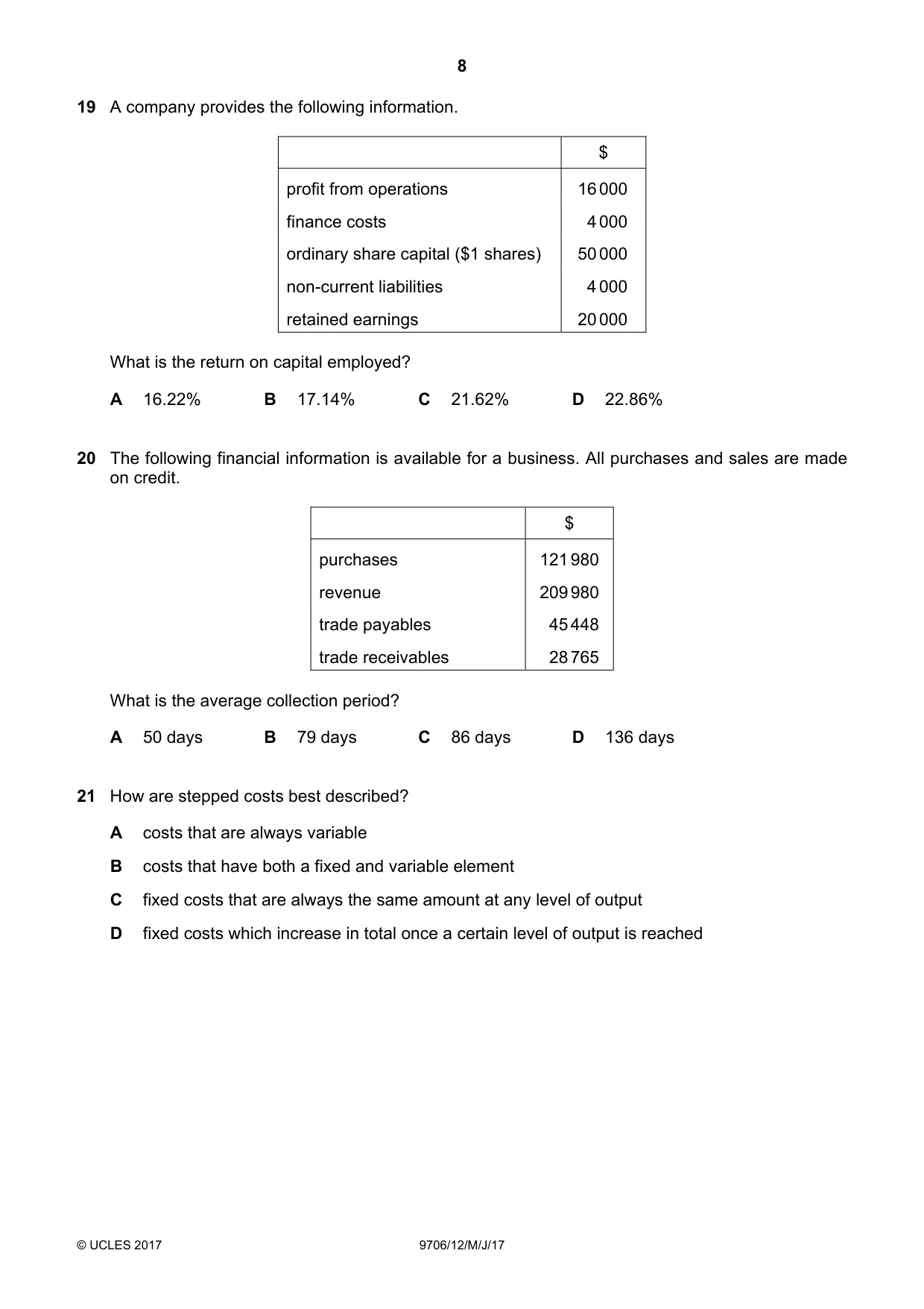 Cambridge A Level Accounting 9706 2017 May/June Paper 1 · Variant 2 question paper, page 8 of 12