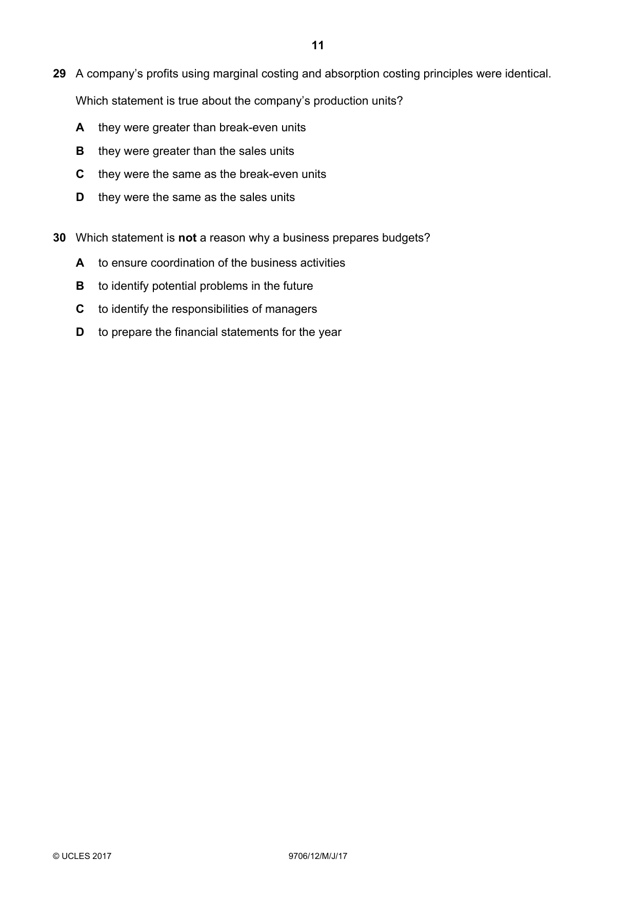 Cambridge A Level Accounting 9706 2017 May/June Paper 1 · Variant 2 question paper, page 11 of 12