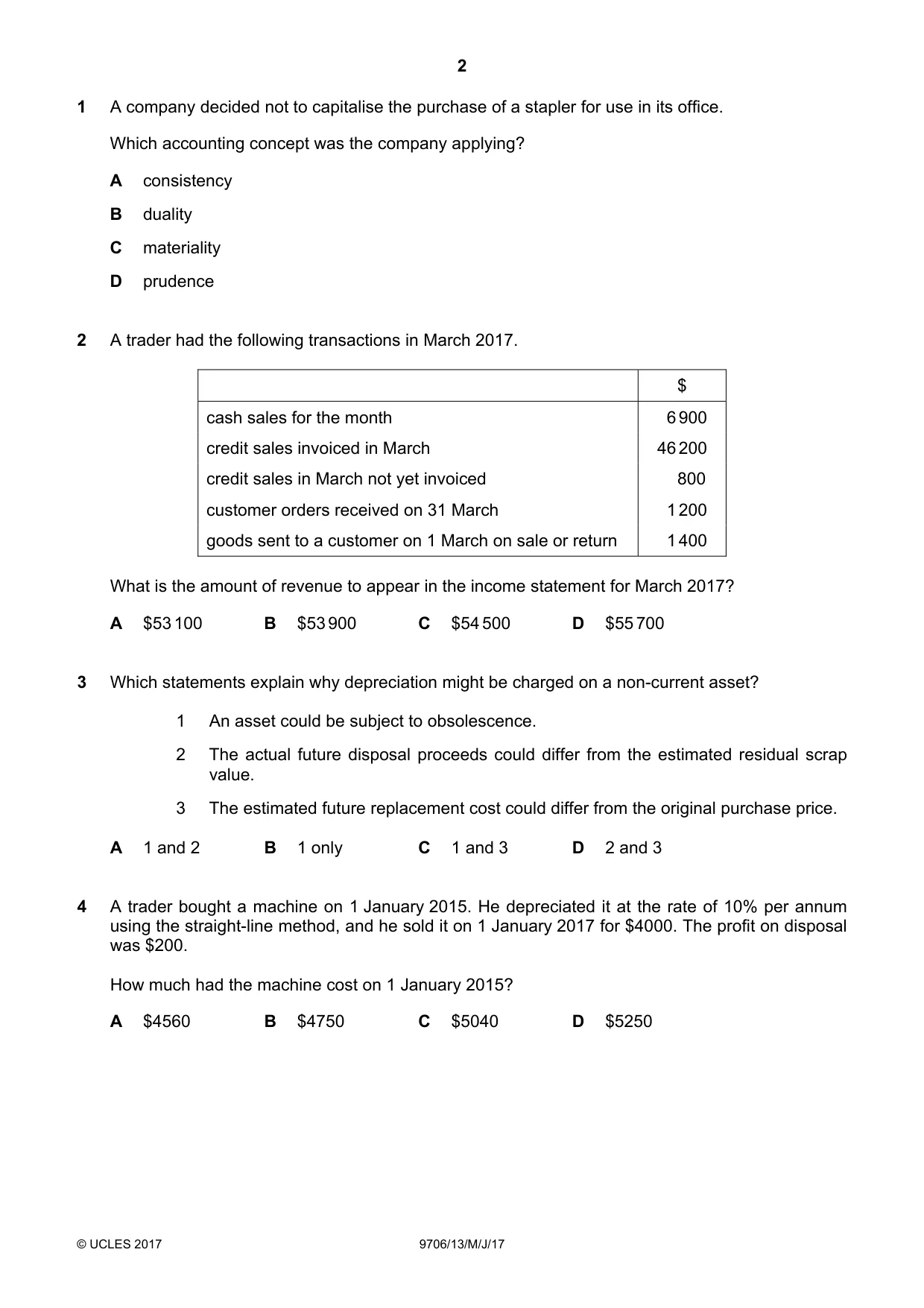 Cambridge A Level Accounting 9706 2017 May/June Paper 1 · Variant 3 question paper, page 2 of 12