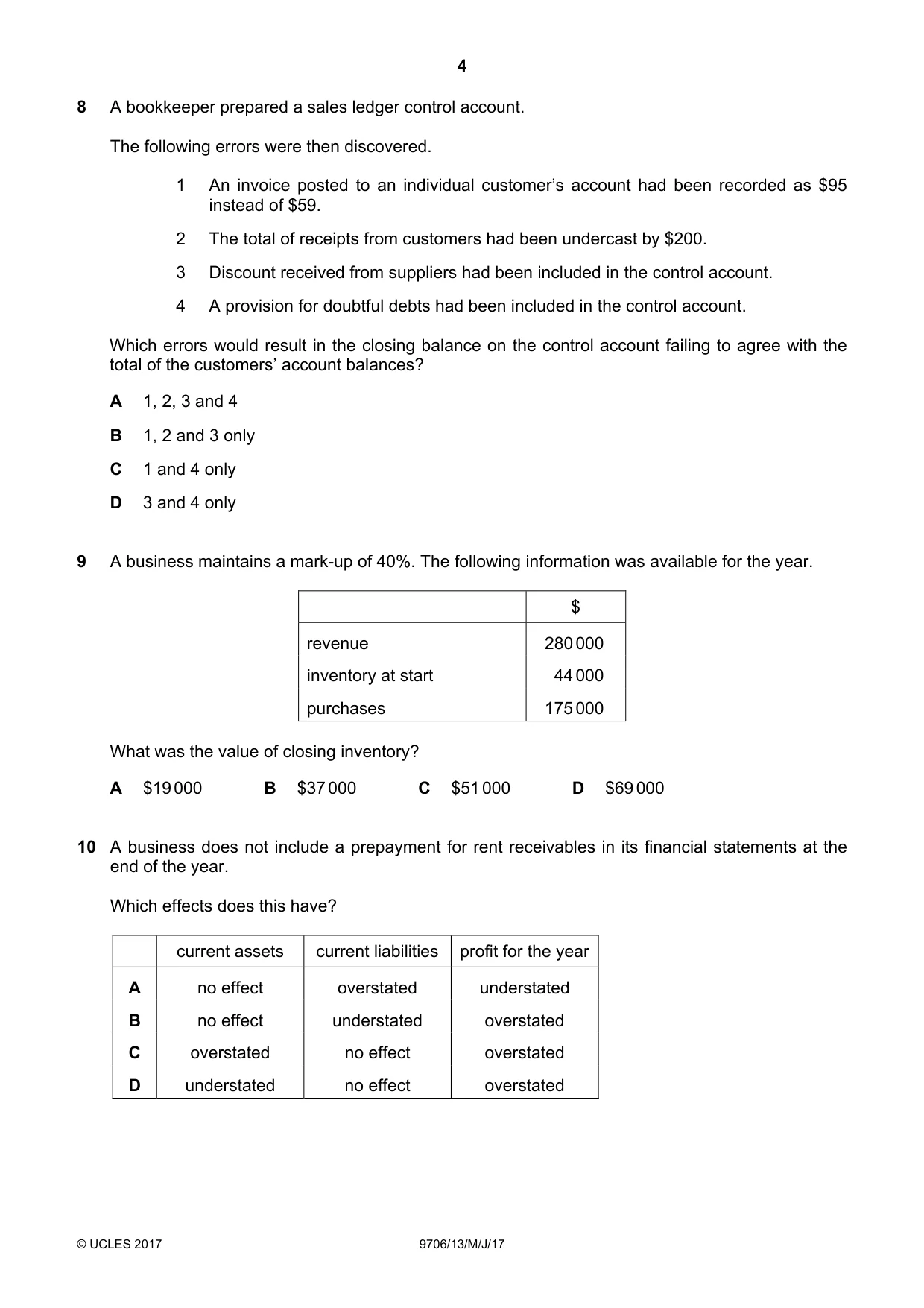Cambridge A Level Accounting 9706 2017 May/June Paper 1 · Variant 3 question paper, page 4 of 12