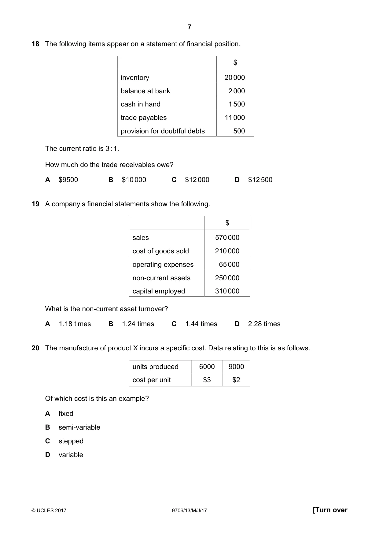 Cambridge A Level Accounting 9706 2017 May/June Paper 1 · Variant 3 question paper, page 7 of 12