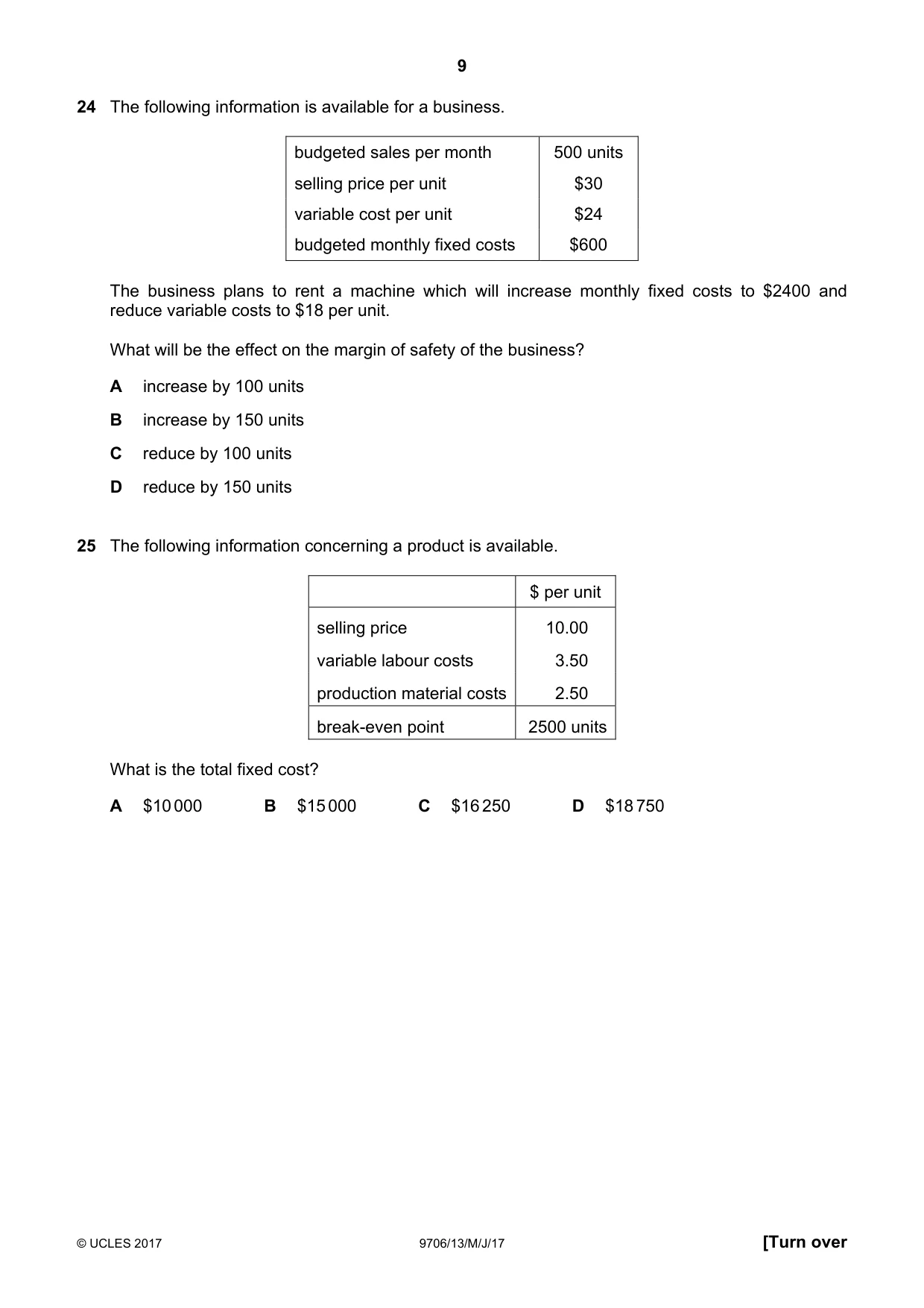 Cambridge A Level Accounting 9706 2017 May/June Paper 1 · Variant 3 question paper, page 9 of 12