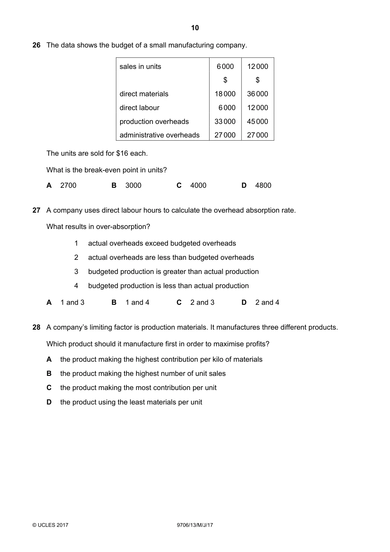 Cambridge A Level Accounting 9706 2017 May/June Paper 1 · Variant 3 question paper, page 10 of 12