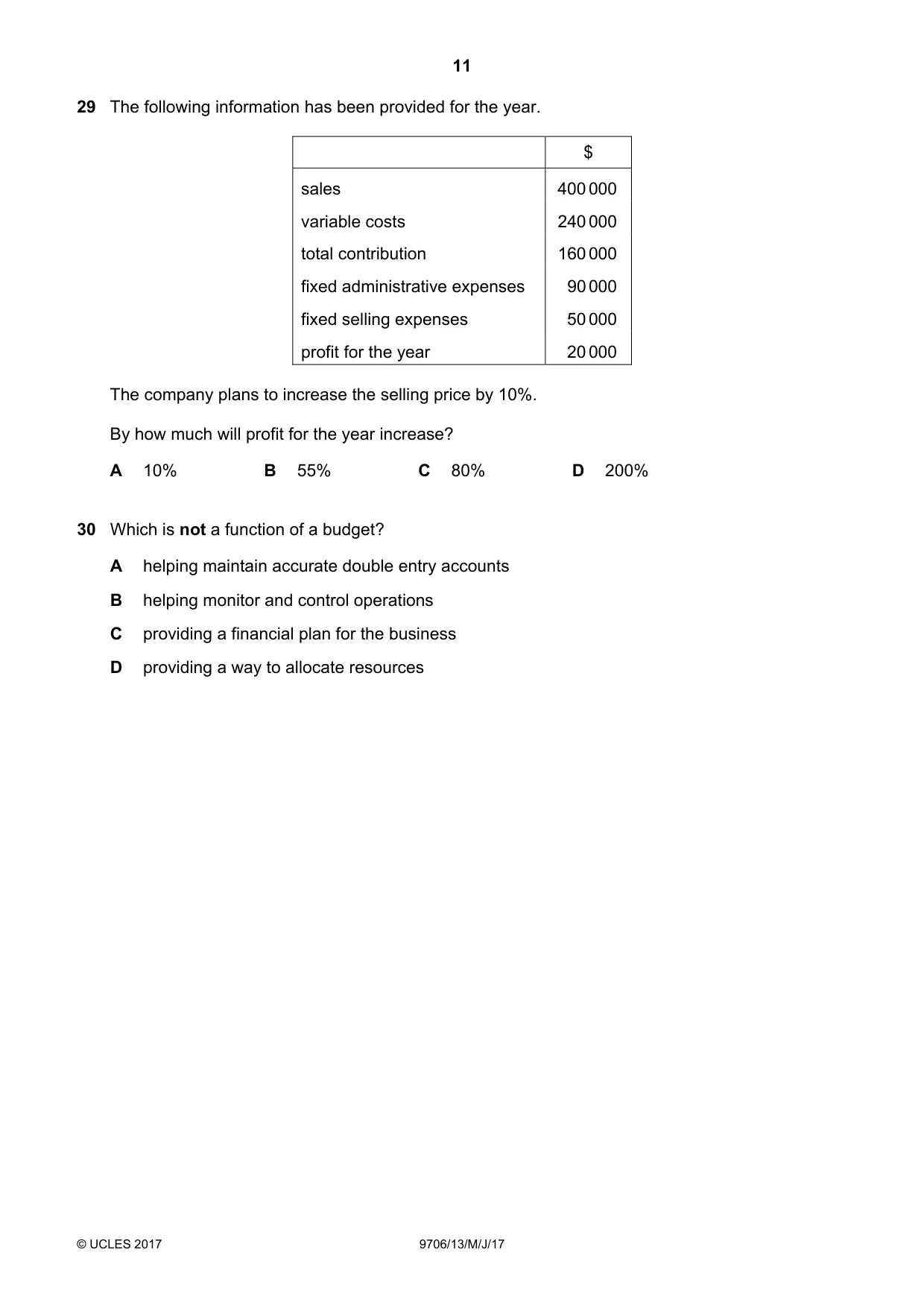 Cambridge A Level Accounting 9706 2017 May/June Paper 1 · Variant 3 question paper, page 11 of 12