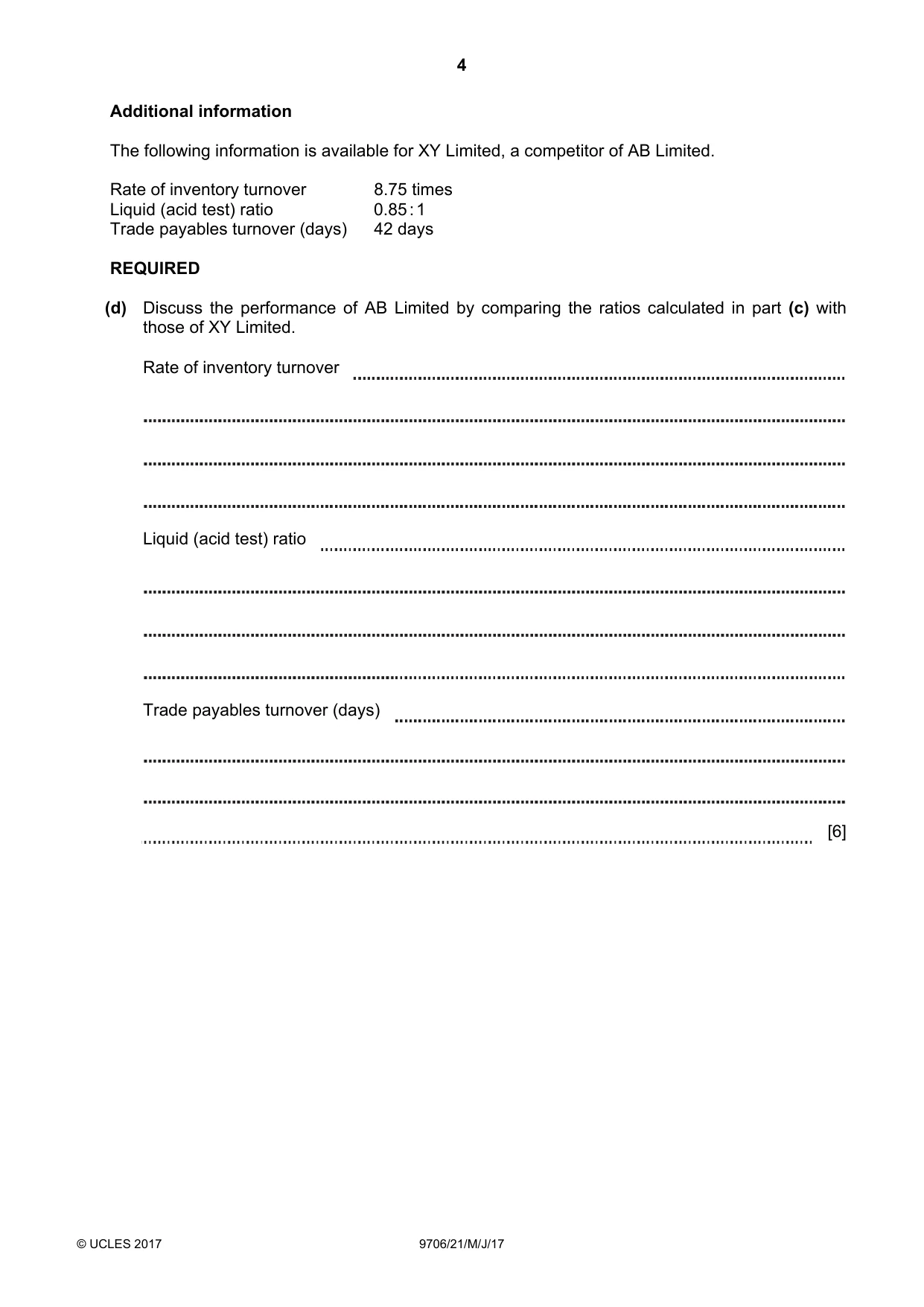 Cambridge A Level Accounting 9706 2017 May/June Paper 2 · Variant 1 question paper, page 4 of 20