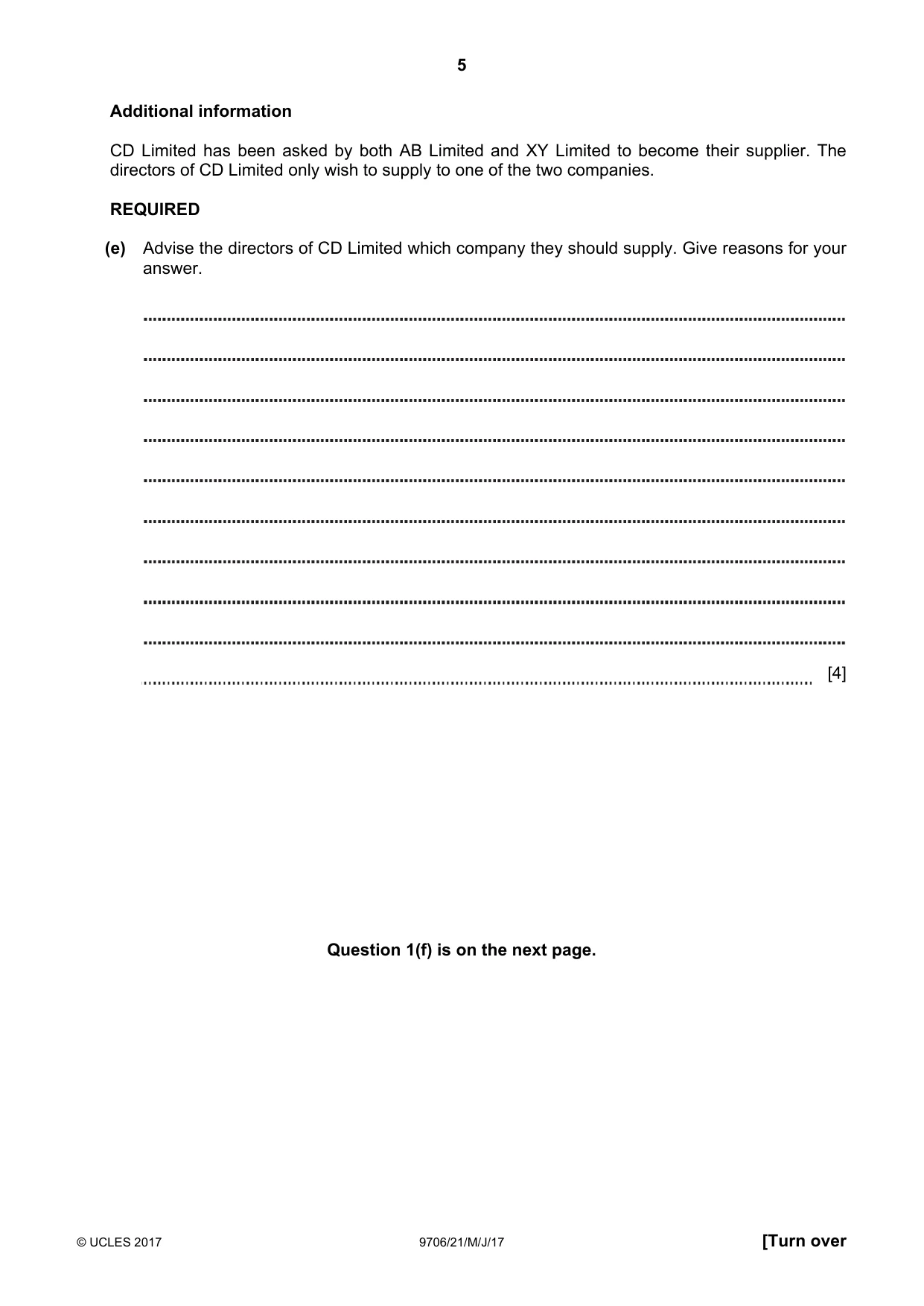 Cambridge A Level Accounting 9706 2017 May/June Paper 2 · Variant 1 question paper, page 5 of 20