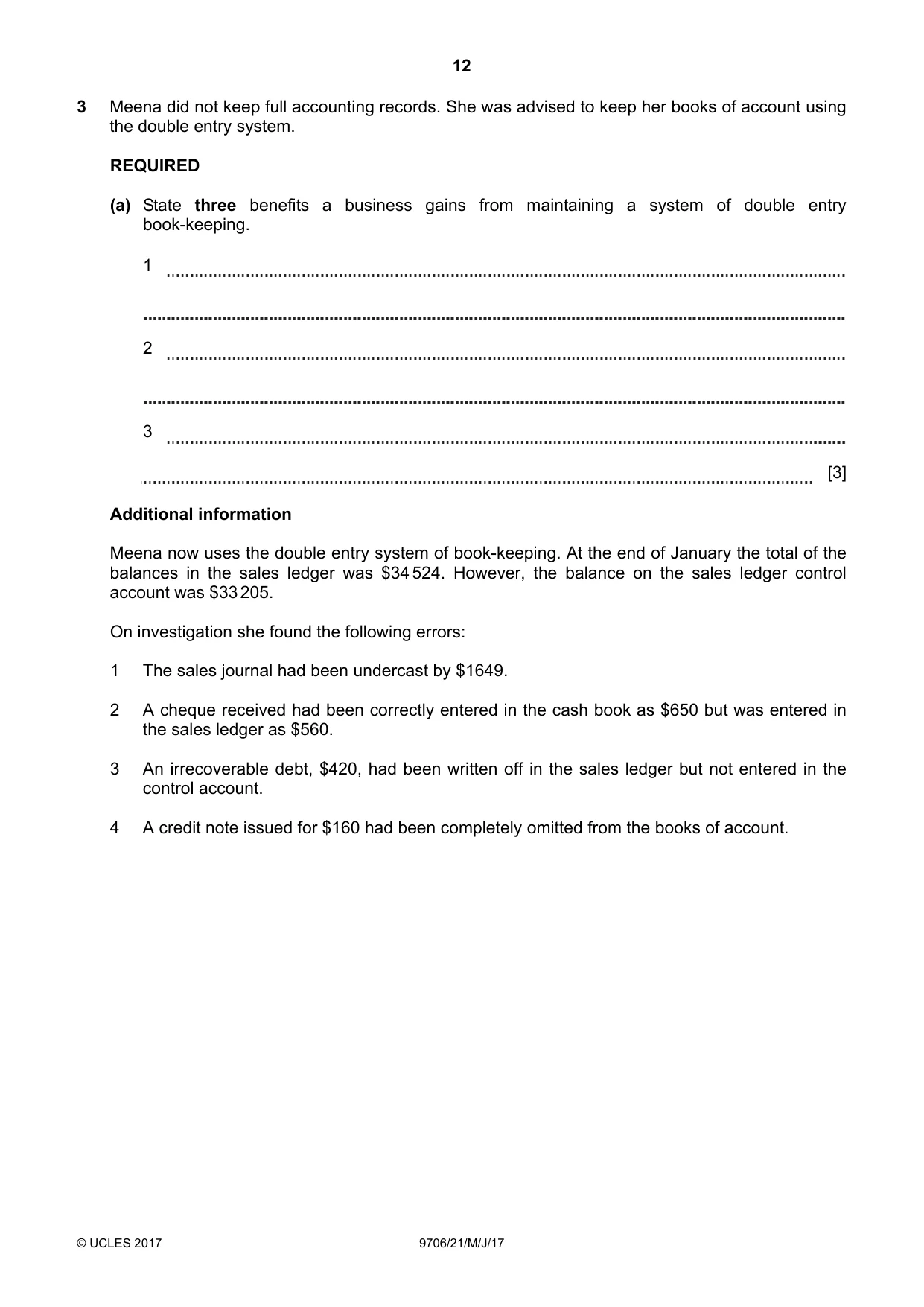 Cambridge A Level Accounting 9706 2017 May/June Paper 2 · Variant 1 question paper, page 12 of 20