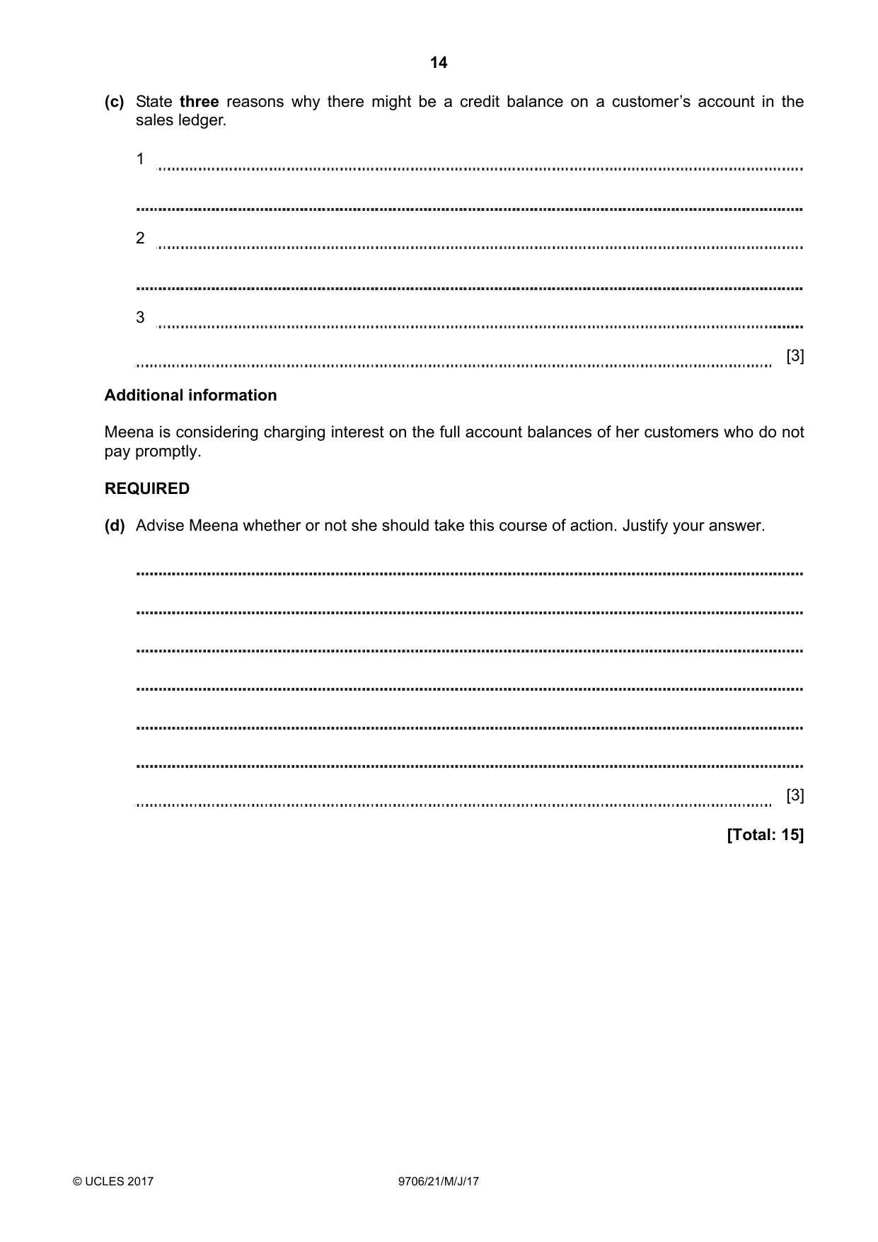 Cambridge A Level Accounting 9706 2017 May/June Paper 2 · Variant 1 question paper, page 14 of 20