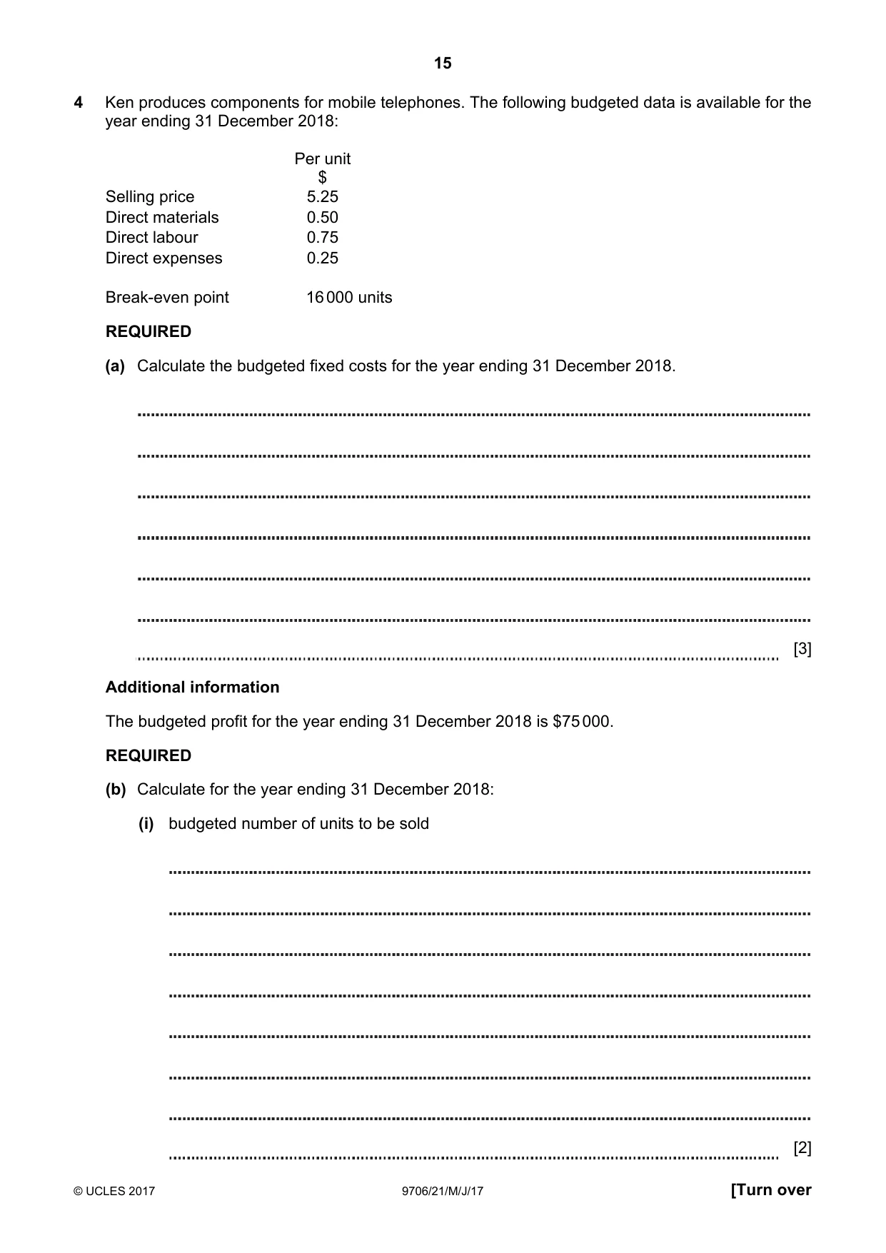 Cambridge A Level Accounting 9706 2017 May/June Paper 2 · Variant 1 question paper, page 15 of 20