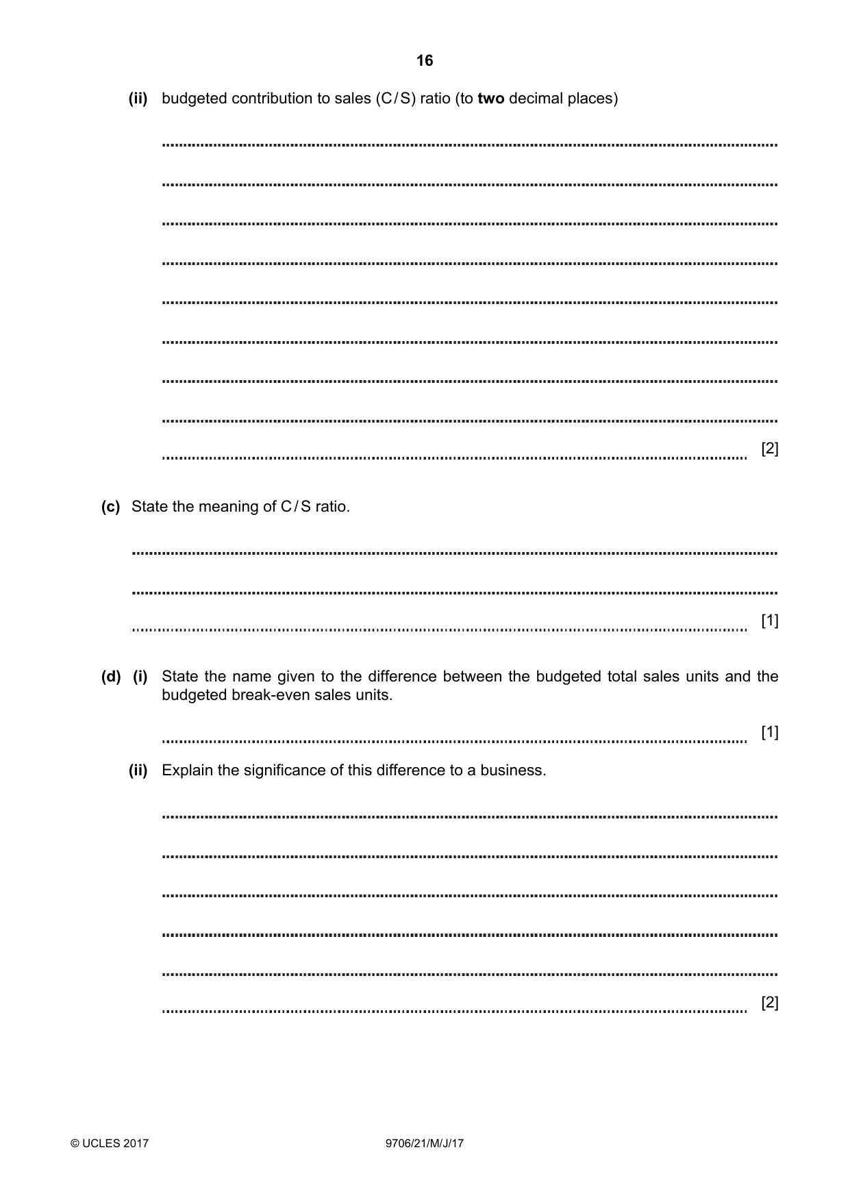 Cambridge A Level Accounting 9706 2017 May/June Paper 2 · Variant 1 question paper, page 16 of 20