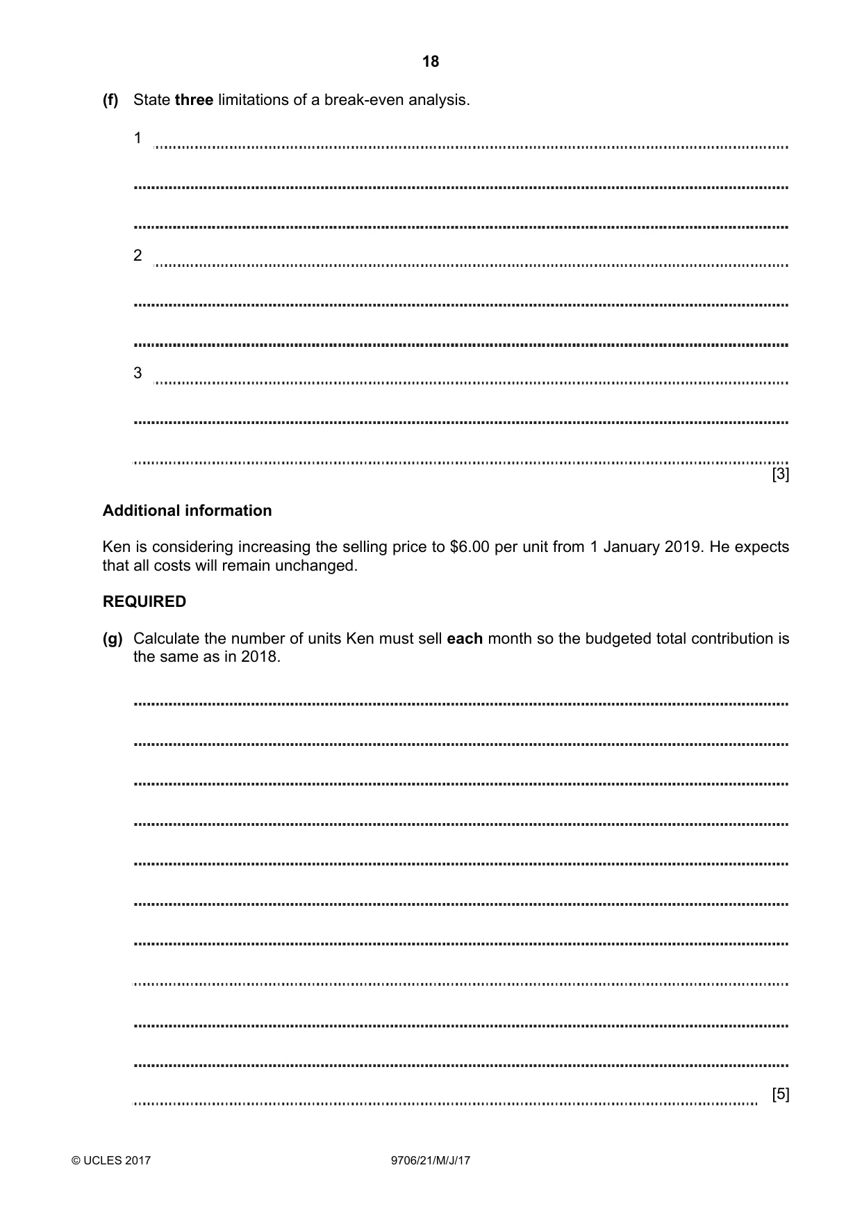 Cambridge A Level Accounting 9706 2017 May/June Paper 2 · Variant 1 question paper, page 18 of 20