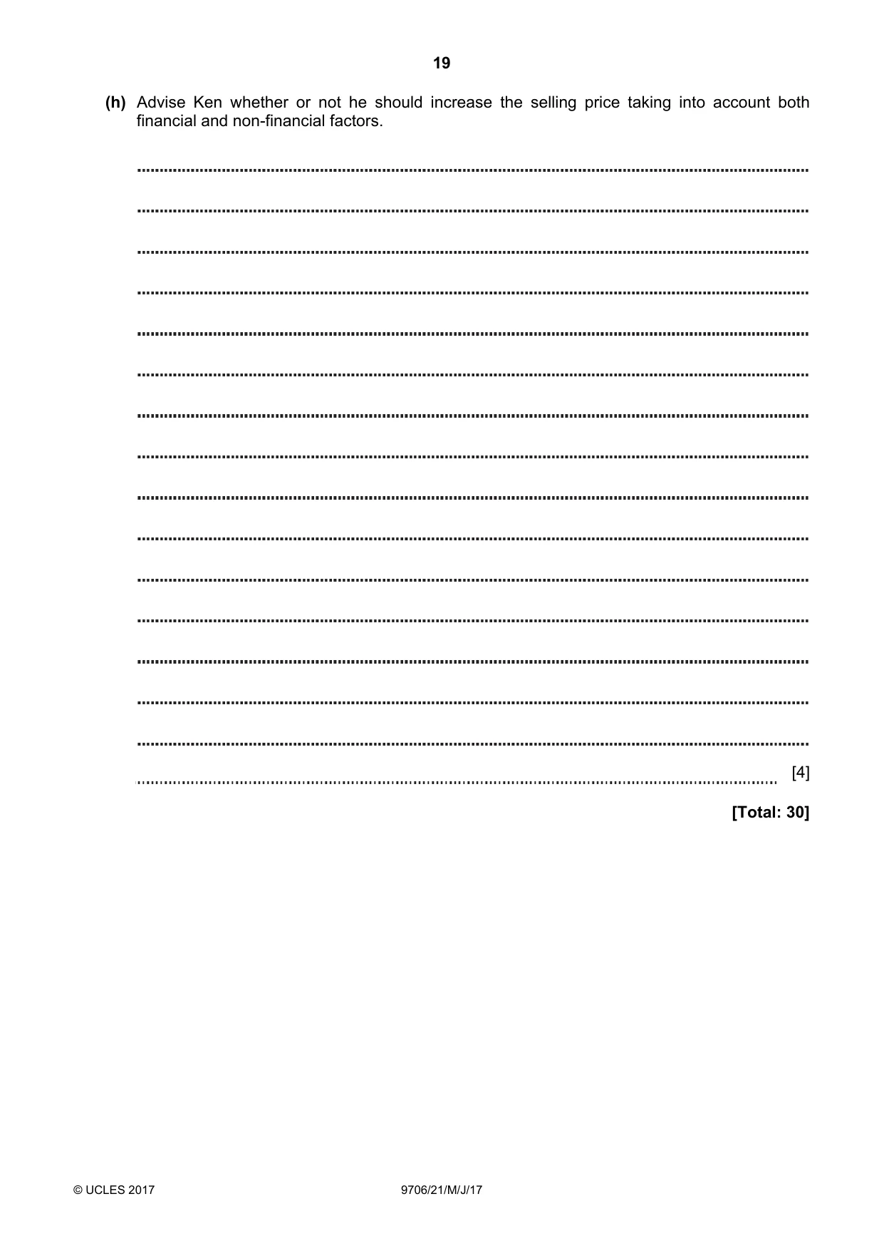 Cambridge A Level Accounting 9706 2017 May/June Paper 2 · Variant 1 question paper, page 19 of 20