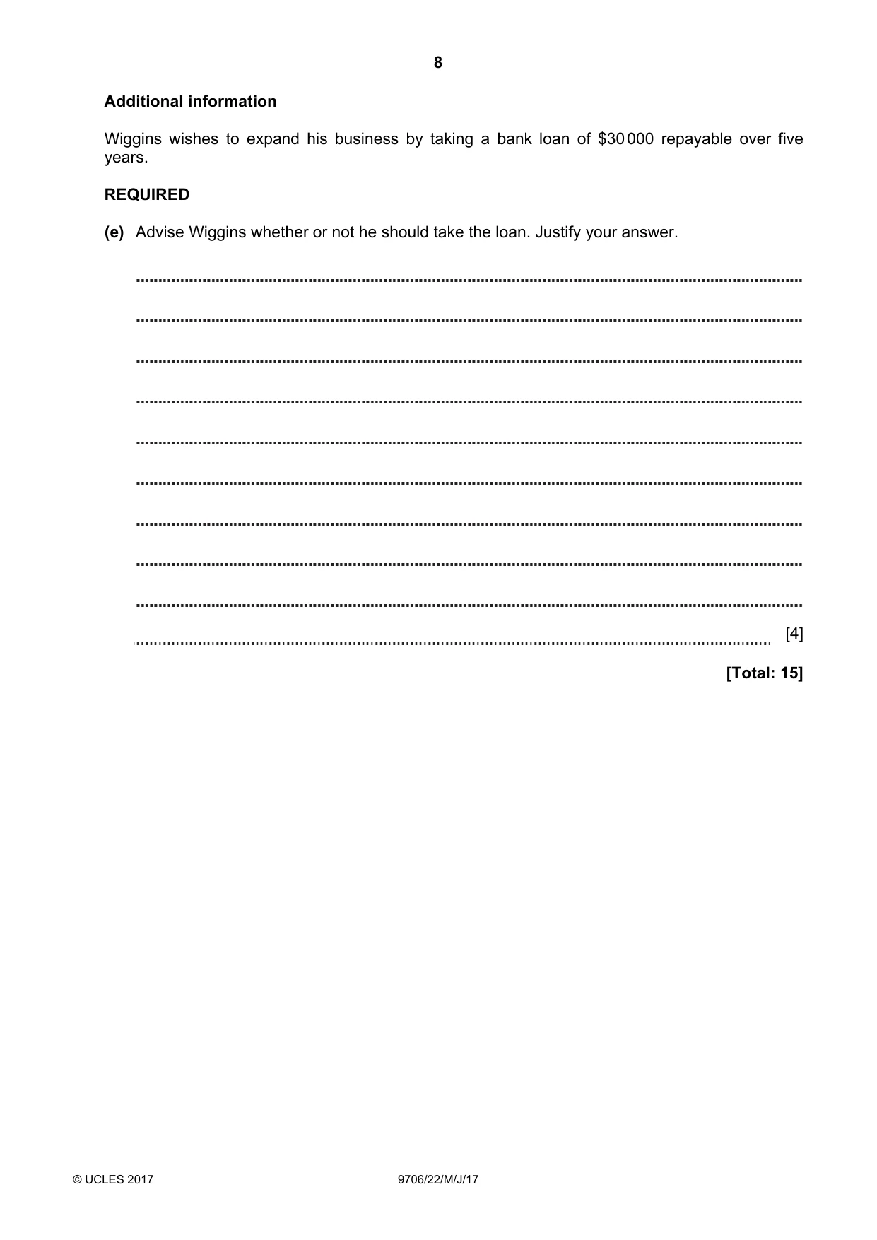 Cambridge A Level Accounting 9706 2017 May/June Paper 2 · Variant 2 question paper, page 8 of 20