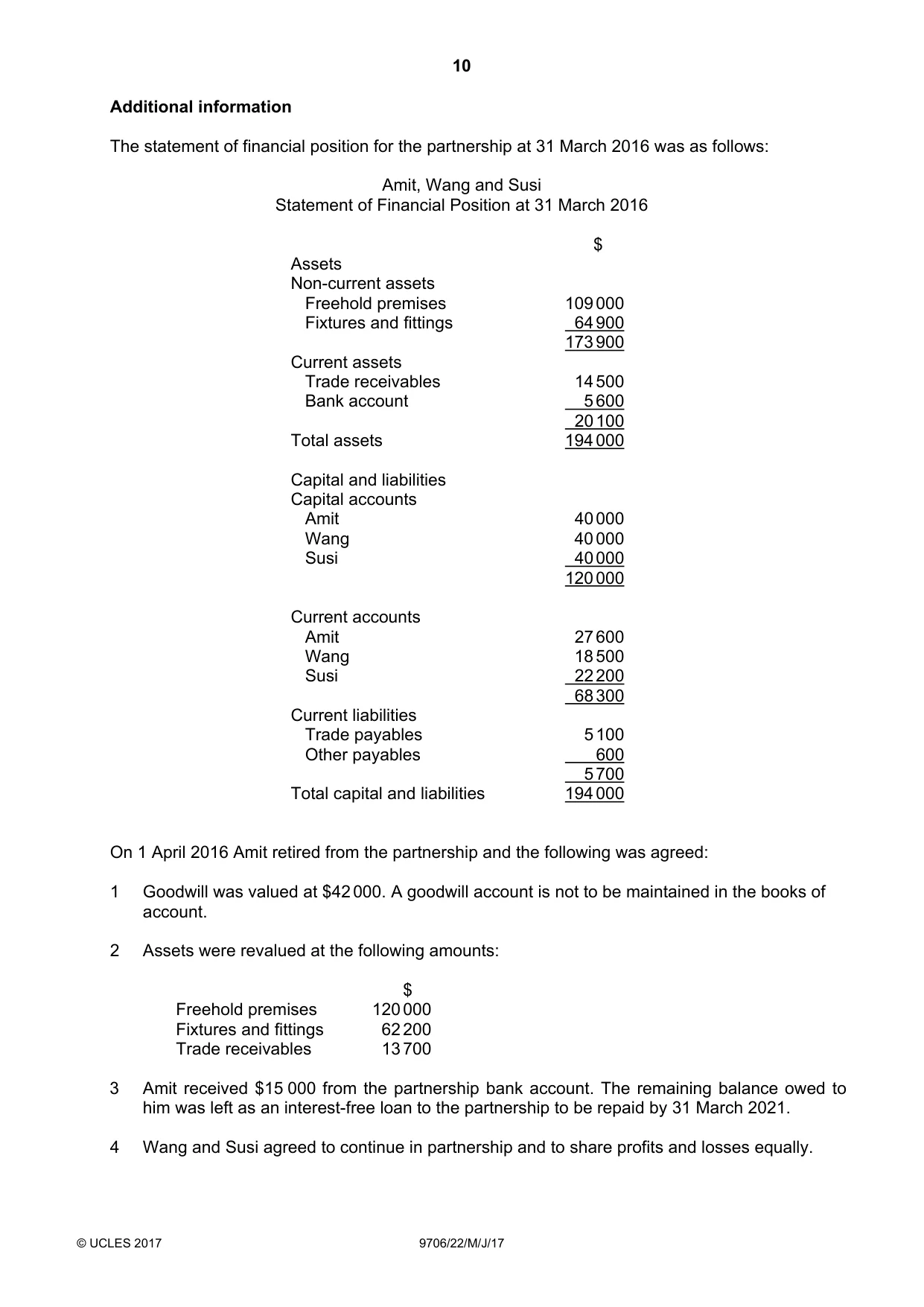 Cambridge A Level Accounting 9706 2017 May/June Paper 2 · Variant 2 question paper, page 10 of 20