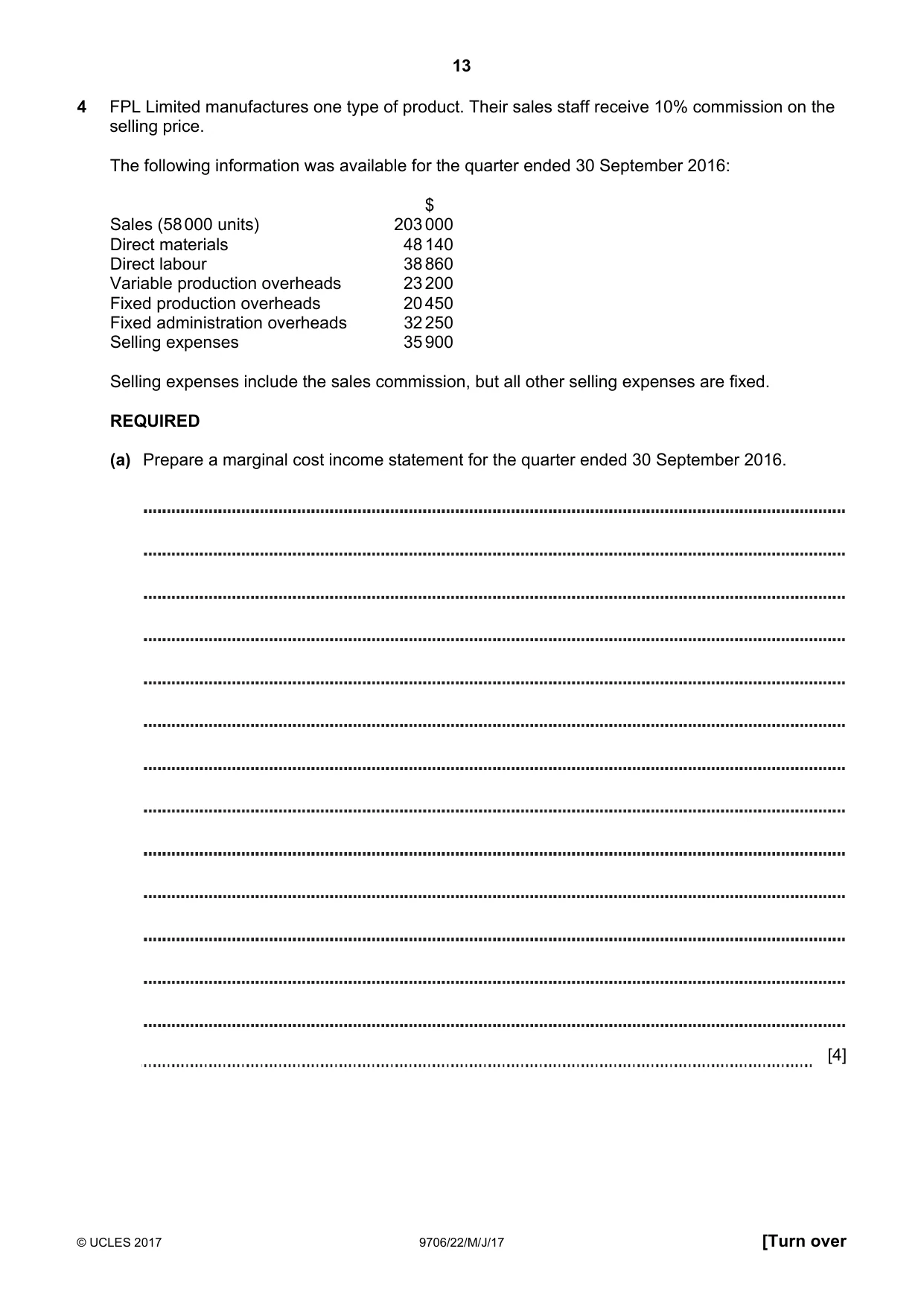 Cambridge A Level Accounting 9706 2017 May/June Paper 2 · Variant 2 question paper, page 13 of 20