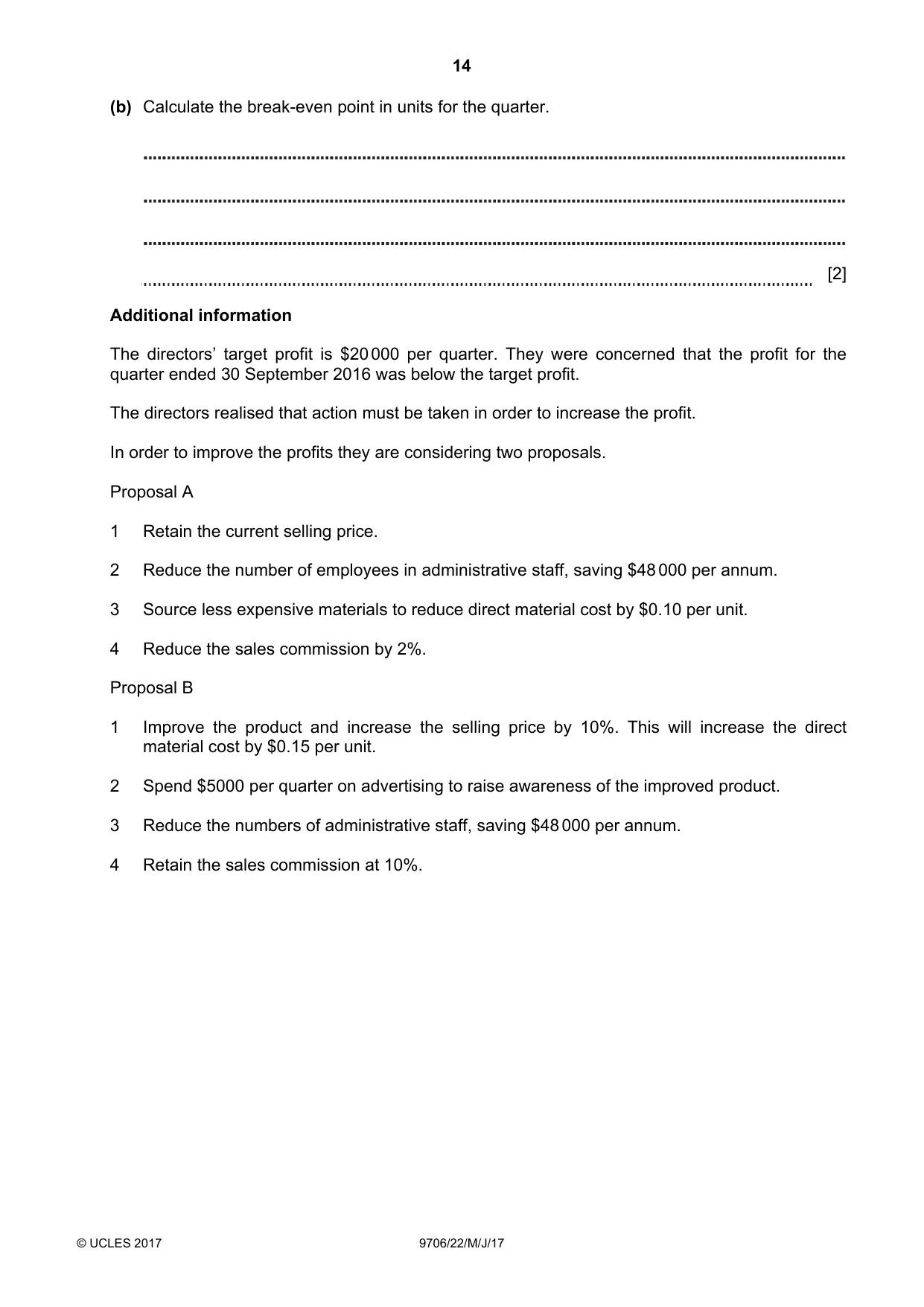 Cambridge A Level Accounting 9706 2017 May/June Paper 2 · Variant 2 question paper, page 14 of 20