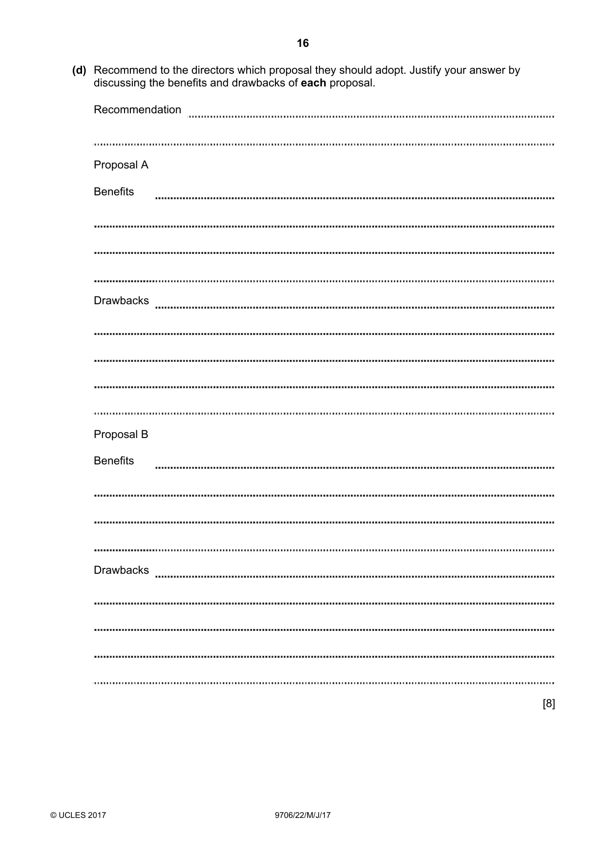 Cambridge A Level Accounting 9706 2017 May/June Paper 2 · Variant 2 question paper, page 16 of 20