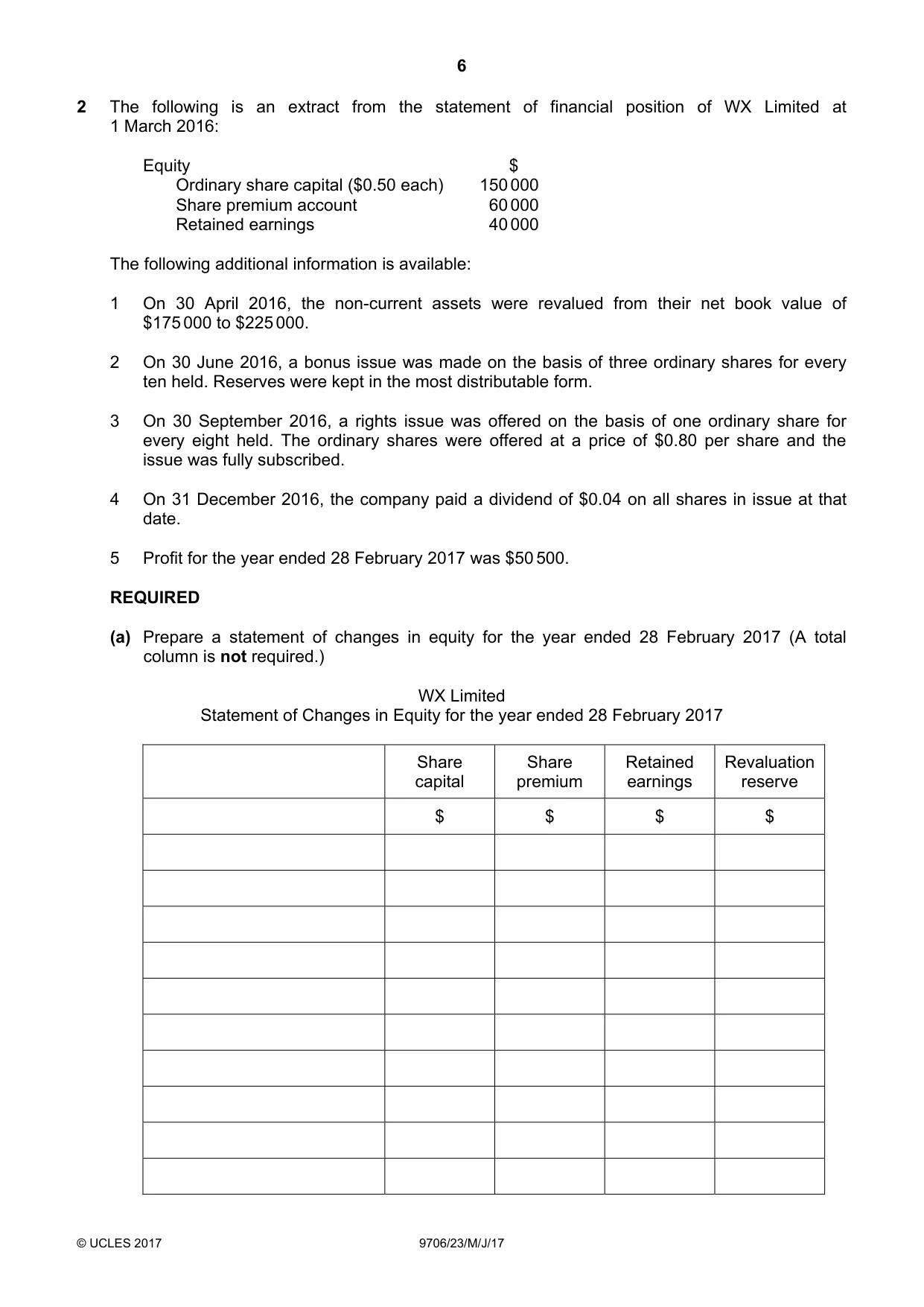 Cambridge A Level Accounting 9706 2017 May/June Paper 2 · Variant 3 question paper, page 6 of 16