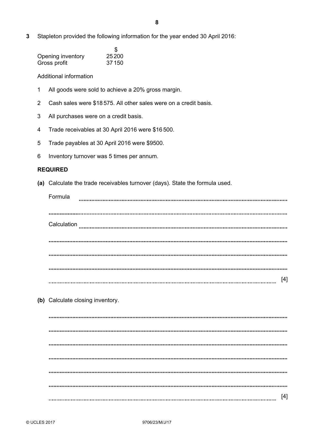 Cambridge A Level Accounting 9706 2017 May/June Paper 2 · Variant 3 question paper, page 8 of 16