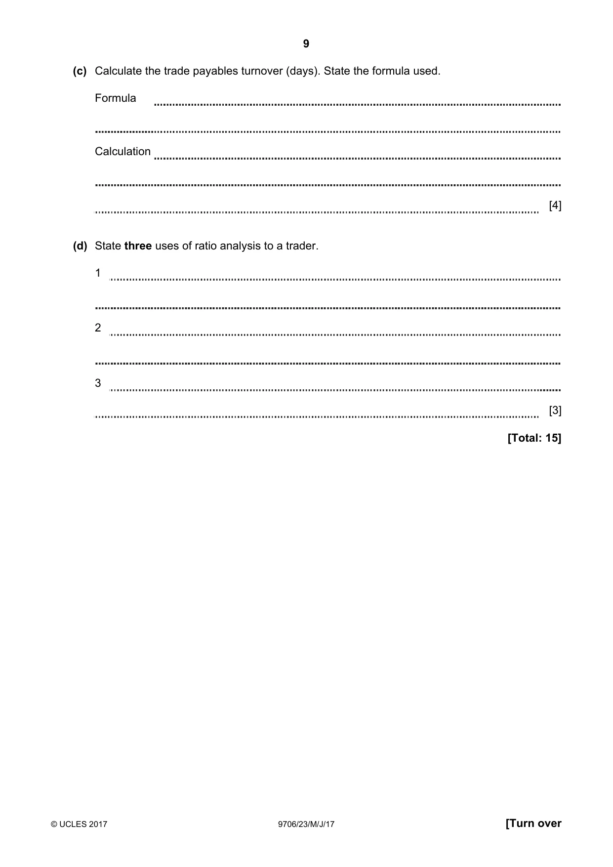 Cambridge A Level Accounting 9706 2017 May/June Paper 2 · Variant 3 question paper, page 9 of 16