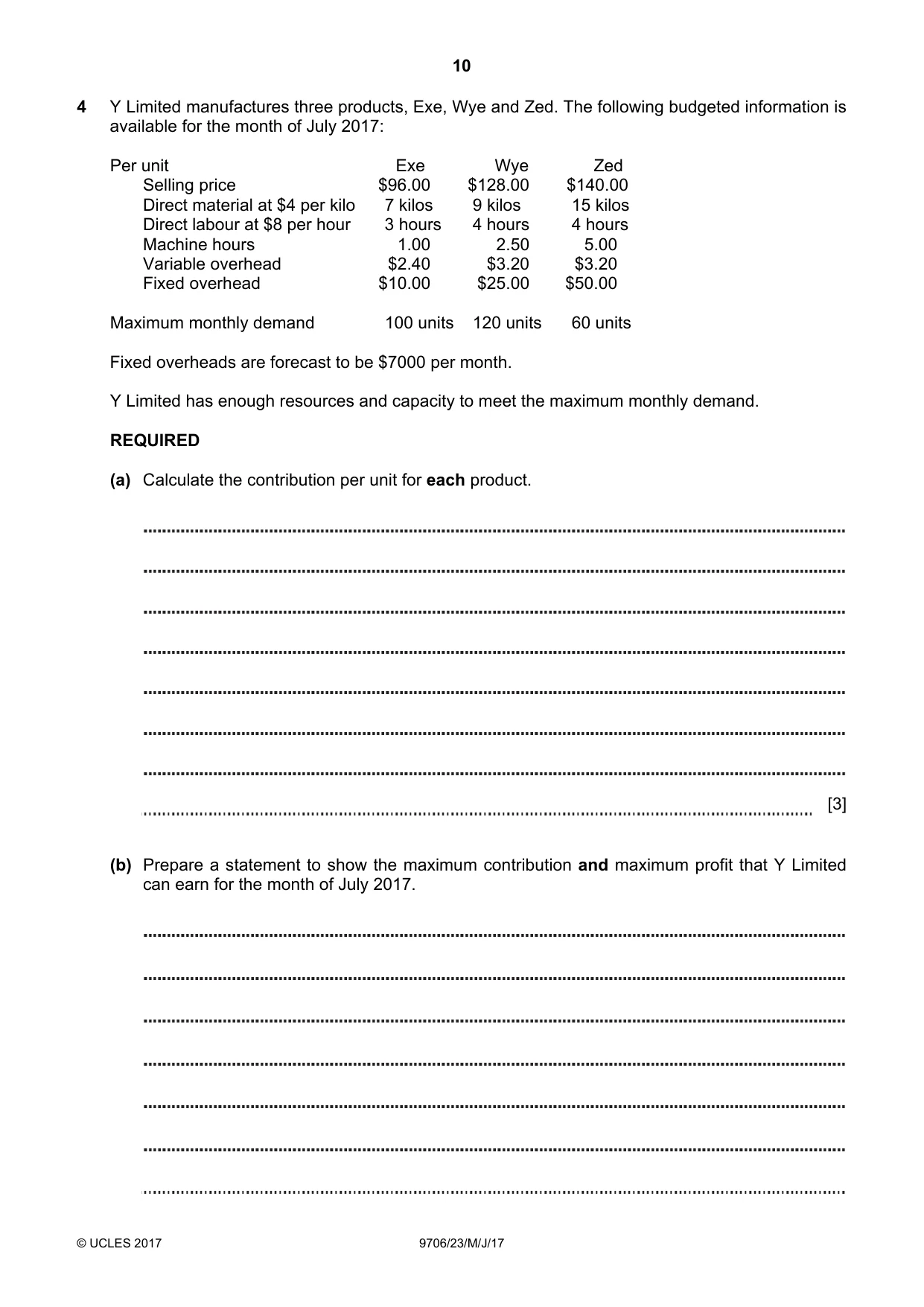 Cambridge A Level Accounting 9706 2017 May/June Paper 2 · Variant 3 question paper, page 10 of 16