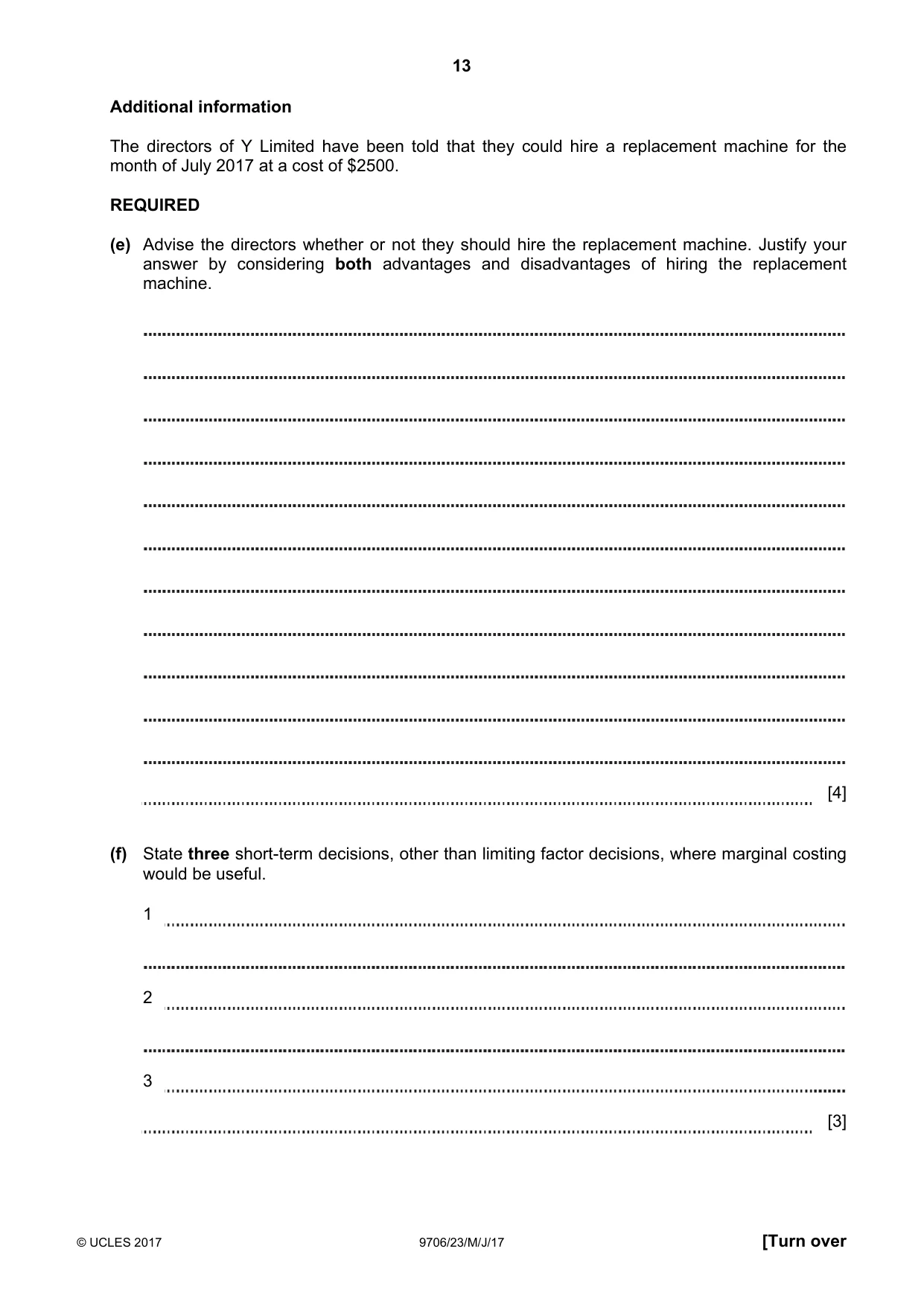 Cambridge A Level Accounting 9706 2017 May/June Paper 2 · Variant 3 question paper, page 13 of 16