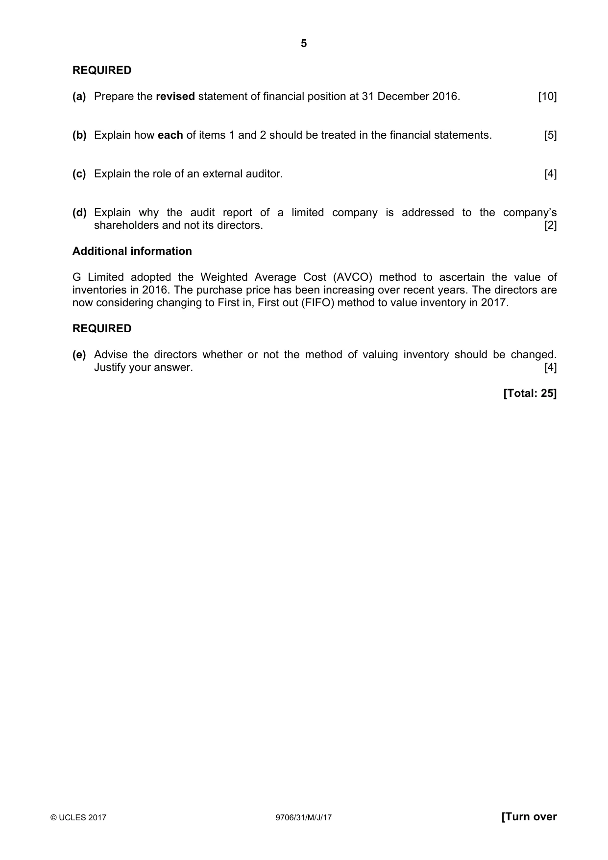 Cambridge A Level Accounting 9706 2017 May/June Paper 3 · Variant 1 question paper, page 5 of 12