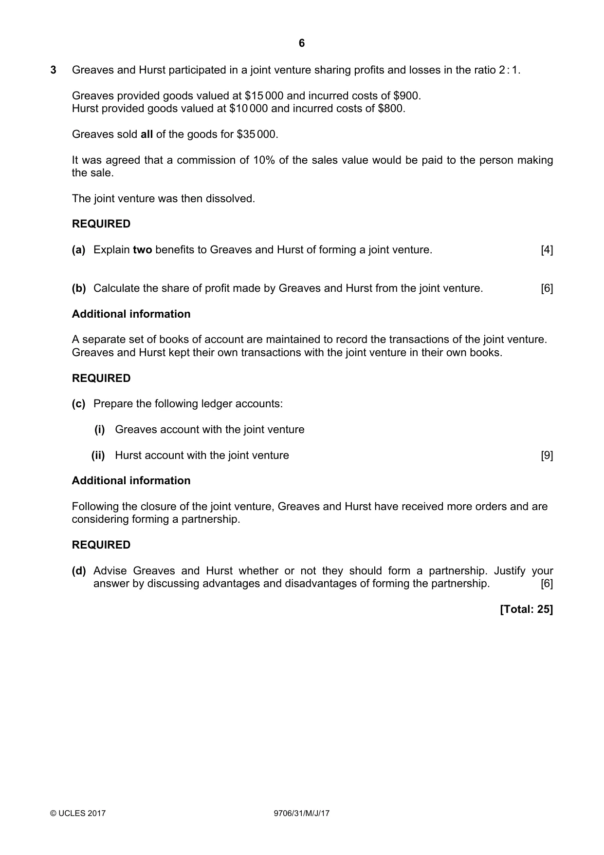 Cambridge A Level Accounting 9706 2017 May/June Paper 3 · Variant 1 question paper, page 6 of 12