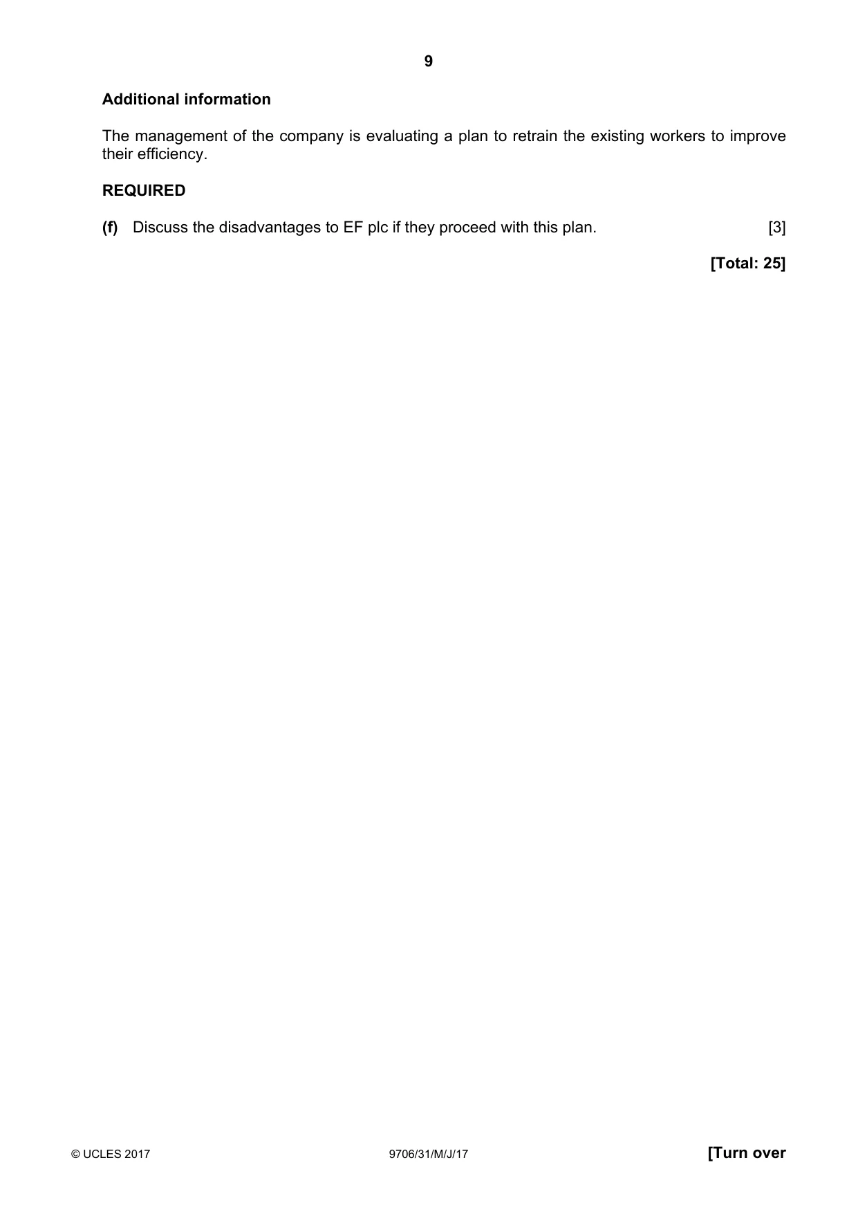 Cambridge A Level Accounting 9706 2017 May/June Paper 3 · Variant 1 question paper, page 9 of 12