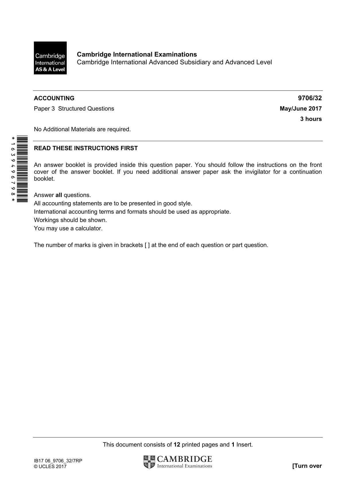 Cambridge A Level Accounting 9706 2017 May/June Paper 3 · Variant 2 question paper, page 1 of 12