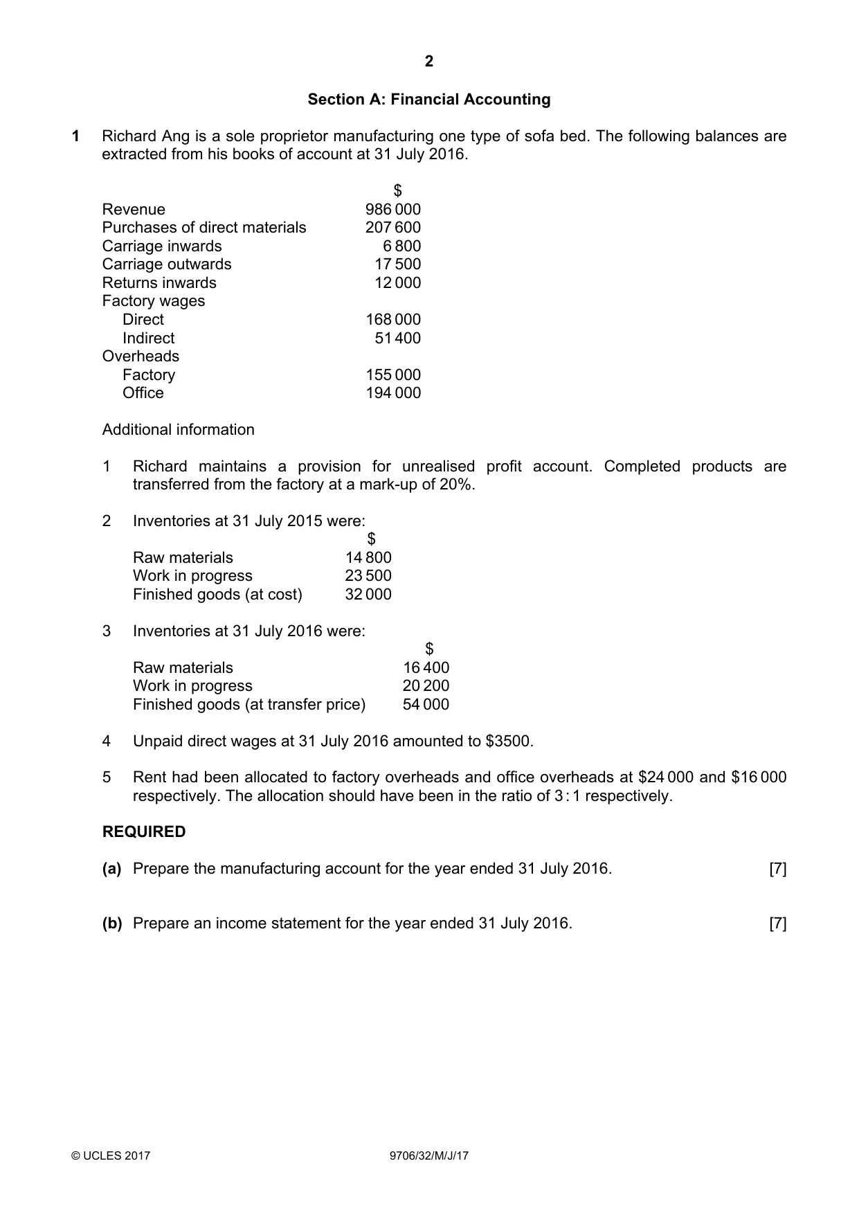 Cambridge A Level Accounting 9706 2017 May/June Paper 3 · Variant 2 question paper, page 2 of 12
