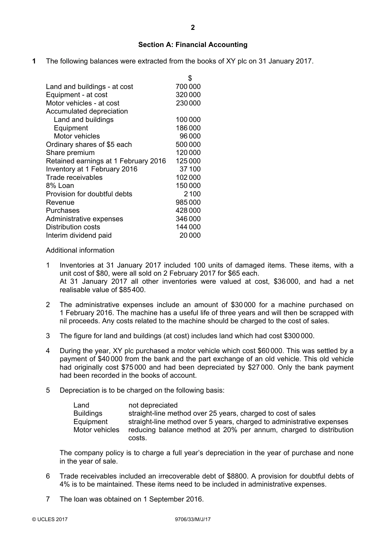 Cambridge A Level Accounting 9706 2017 May/June Paper 3 · Variant 3 question paper, page 2 of 12