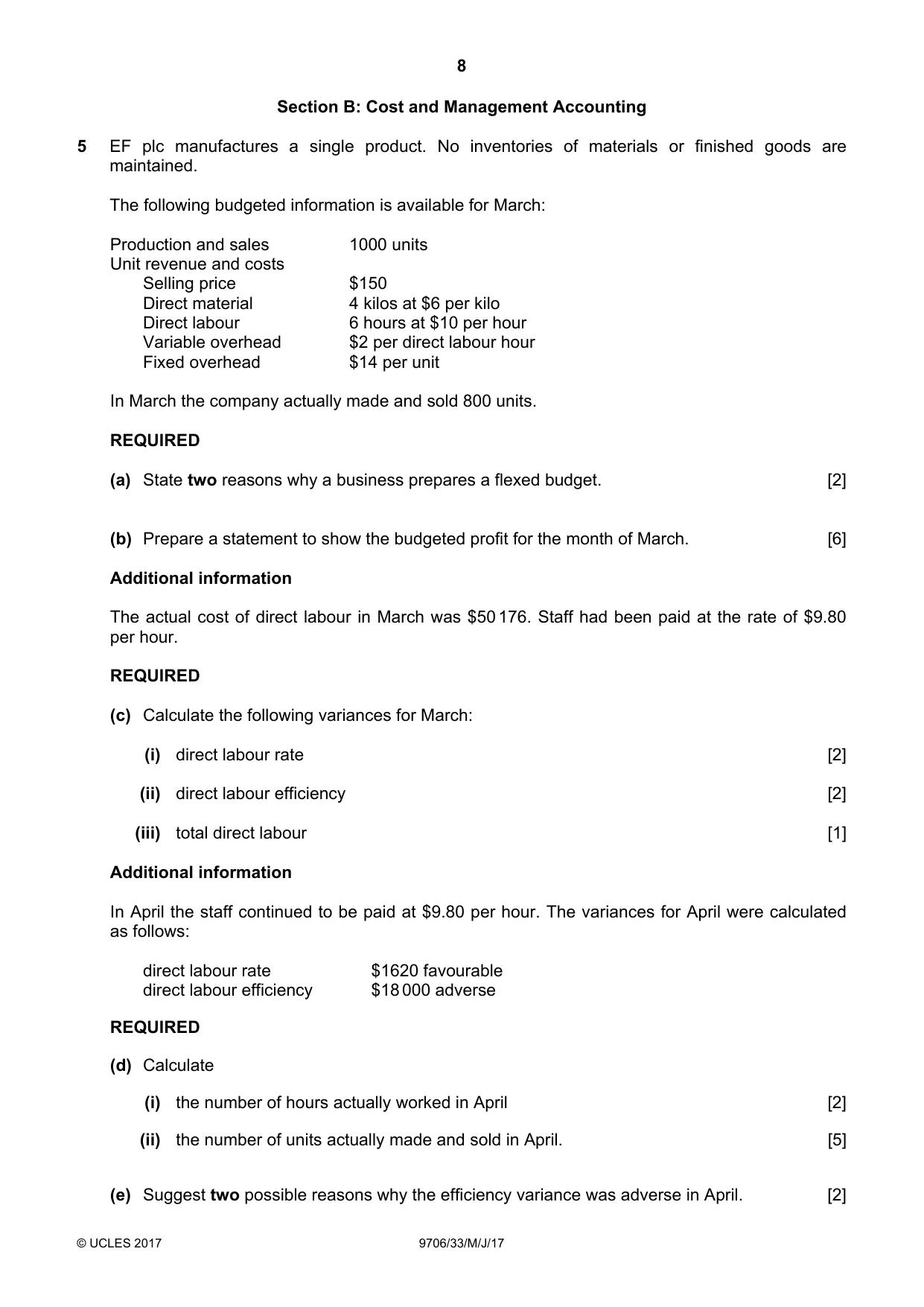 Cambridge A Level Accounting 9706 2017 May/June Paper 3 · Variant 3 question paper, page 8 of 12