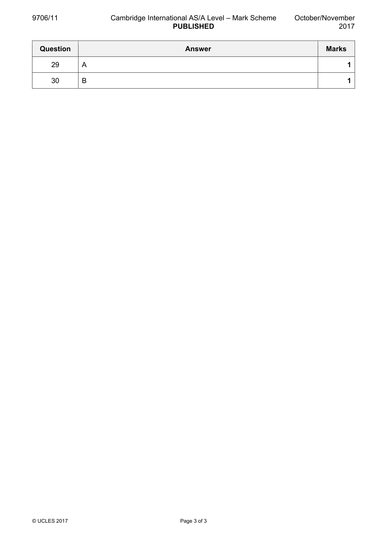 Mark scheme, page 3 of 3