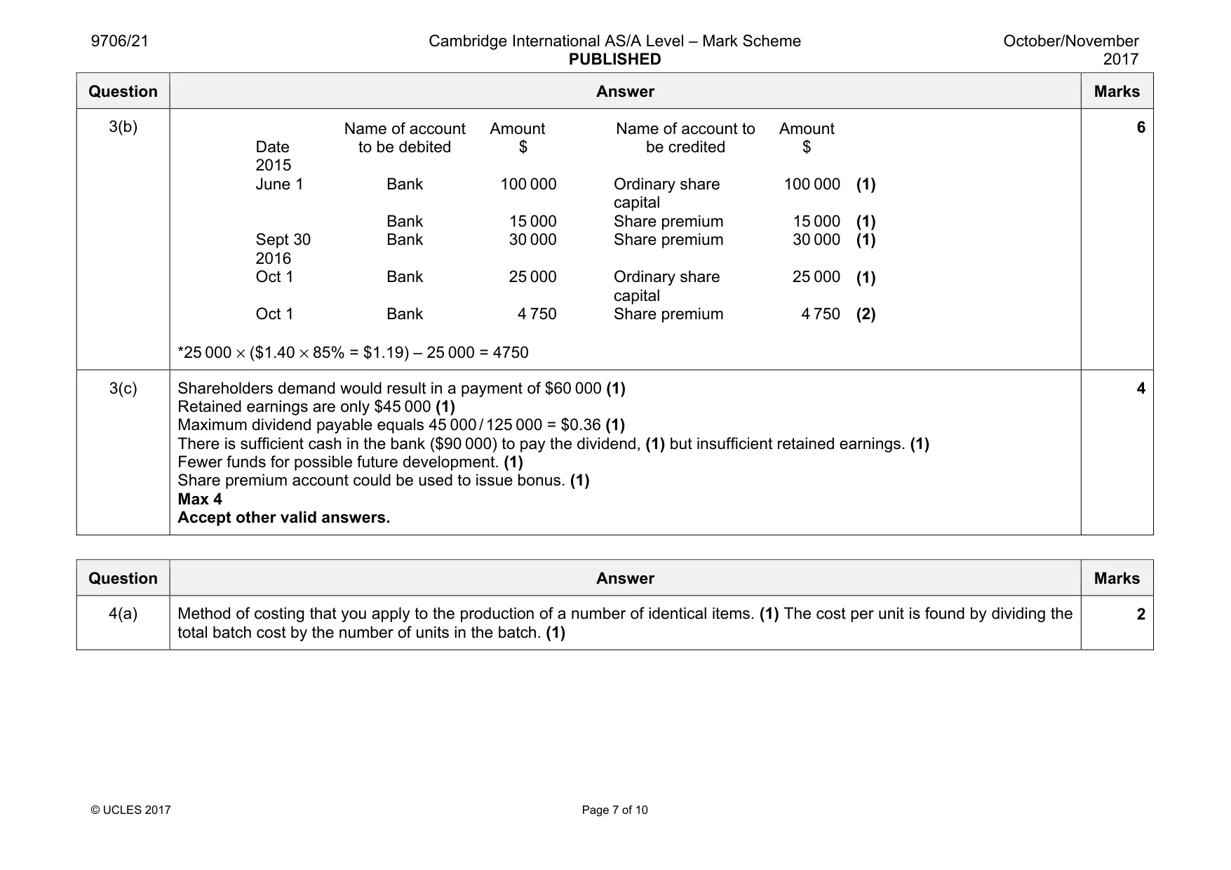 Mark scheme, page 7 of 10