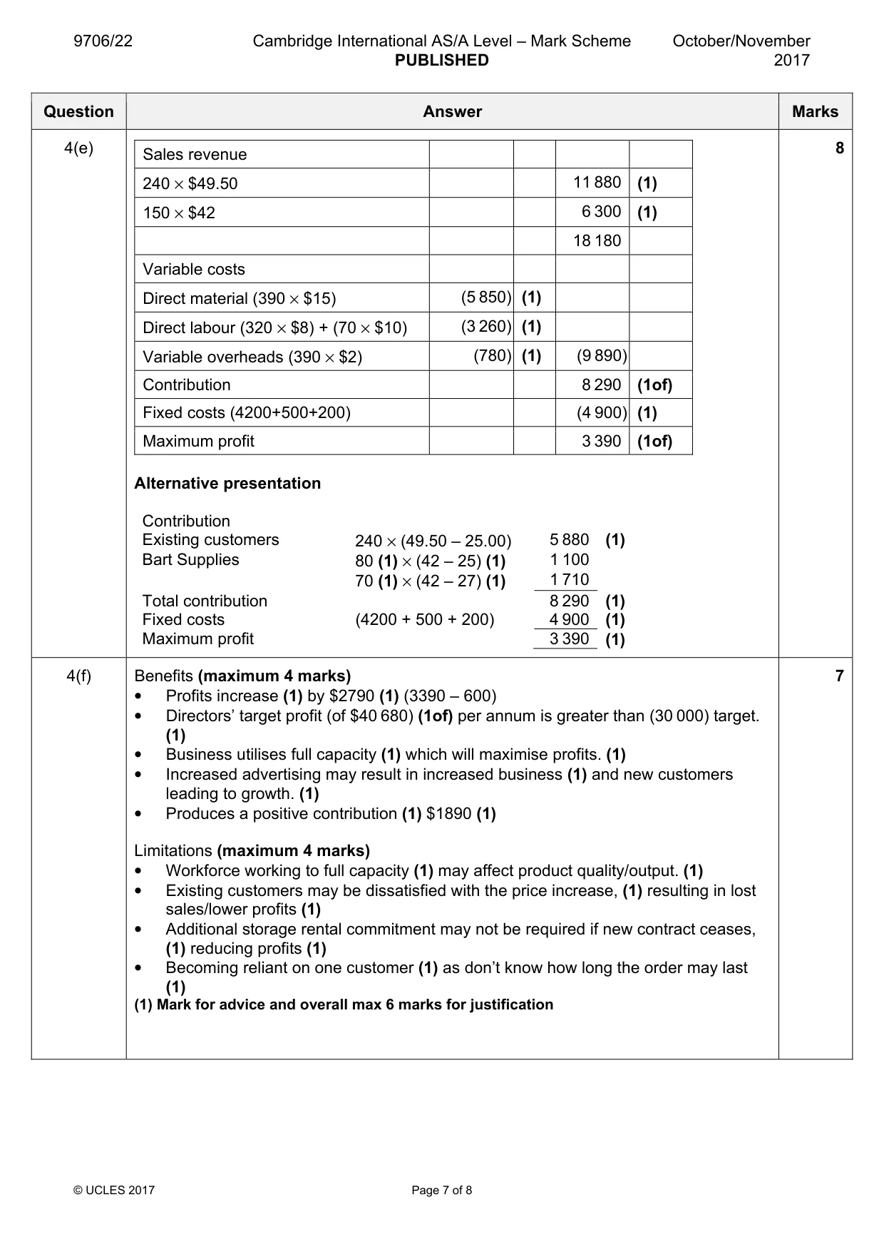 Mark scheme, page 7 of 8