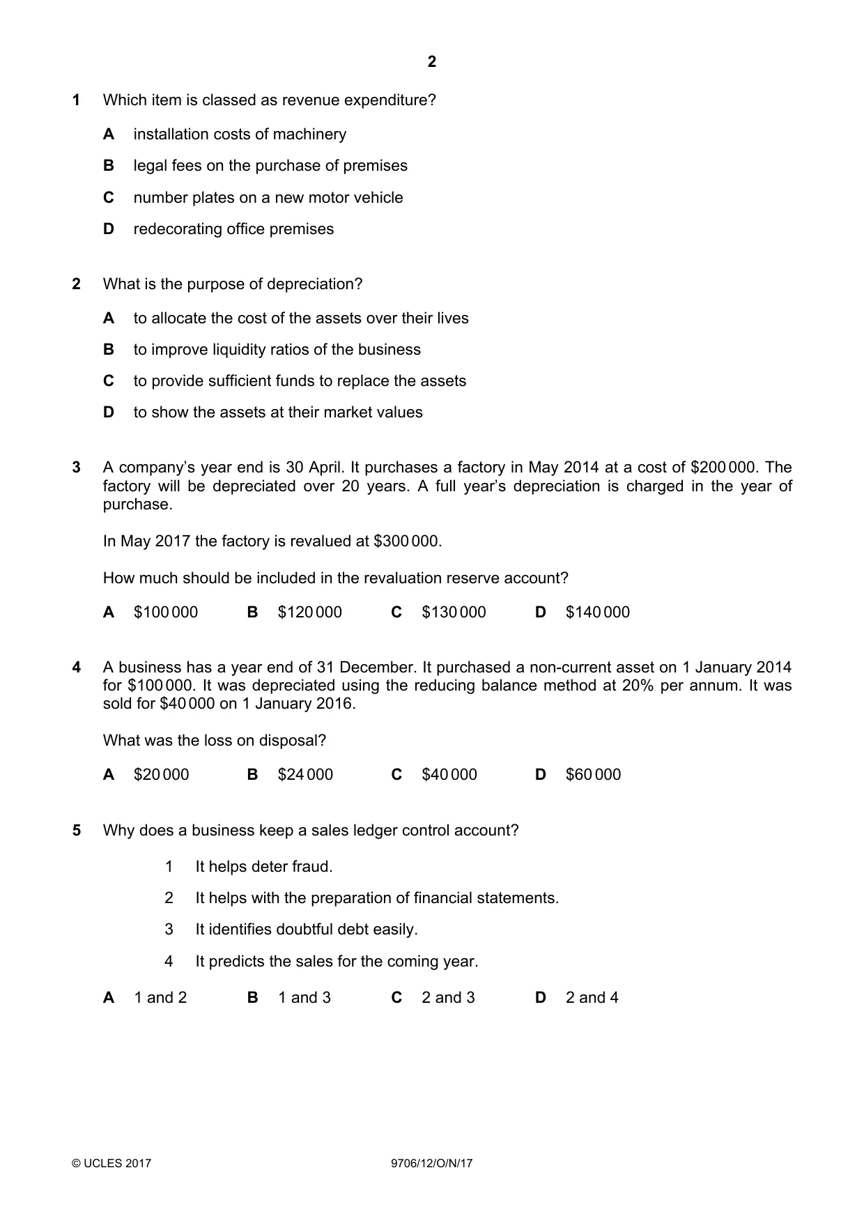 Cambridge A Level Accounting 9706 2017 Oct/Nov Paper 1 · Variant 2 question paper, page 2 of 12