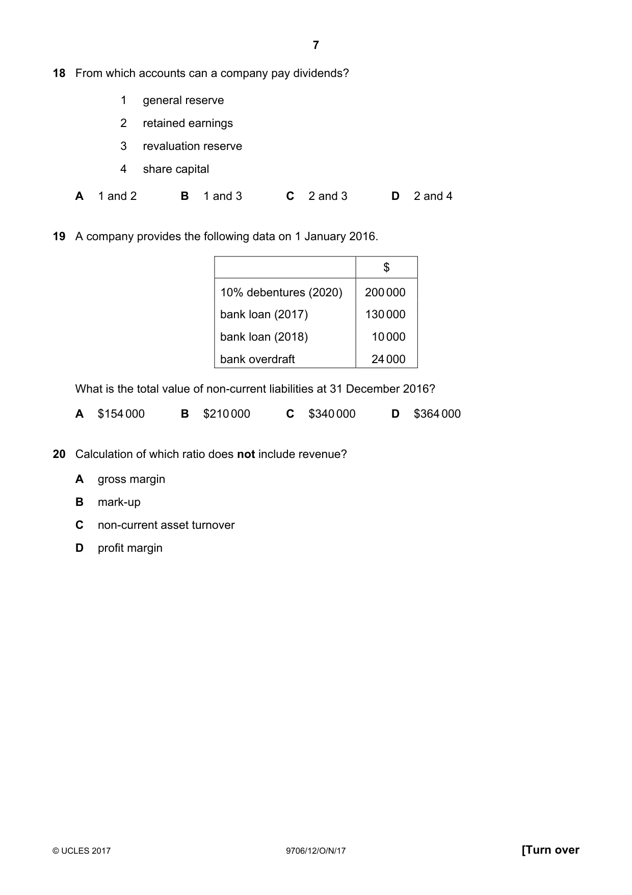 Cambridge A Level Accounting 9706 2017 Oct/Nov Paper 1 · Variant 2 question paper, page 7 of 12