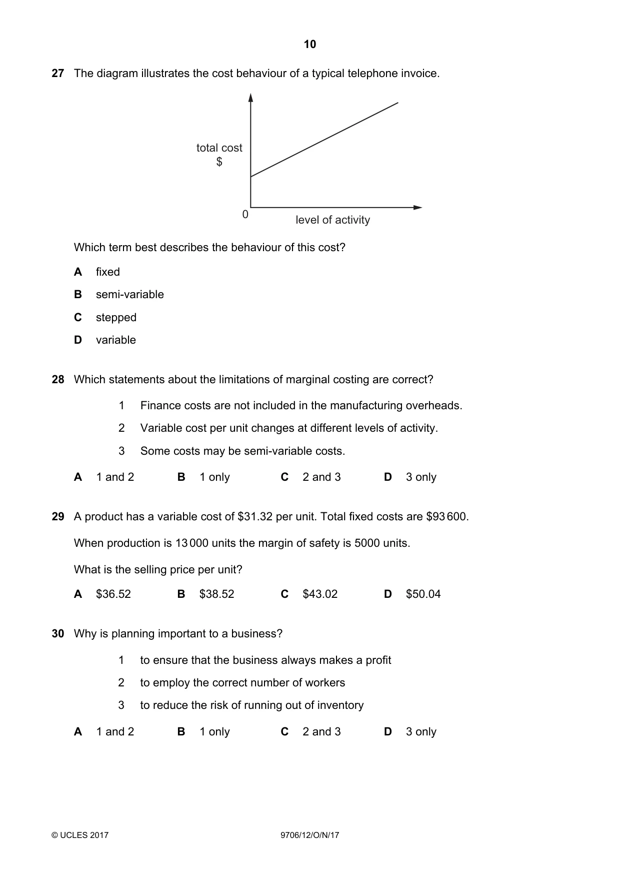 Cambridge A Level Accounting 9706 2017 Oct/Nov Paper 1 · Variant 2 question paper, page 10 of 12
