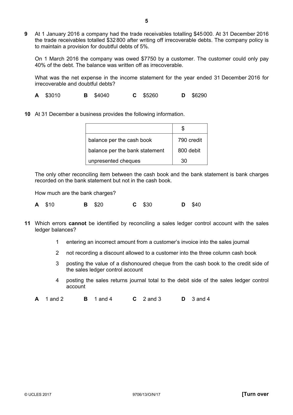 Cambridge A Level Accounting 9706 2017 Oct/Nov Paper 1 · Variant 3 question paper, page 5 of 12
