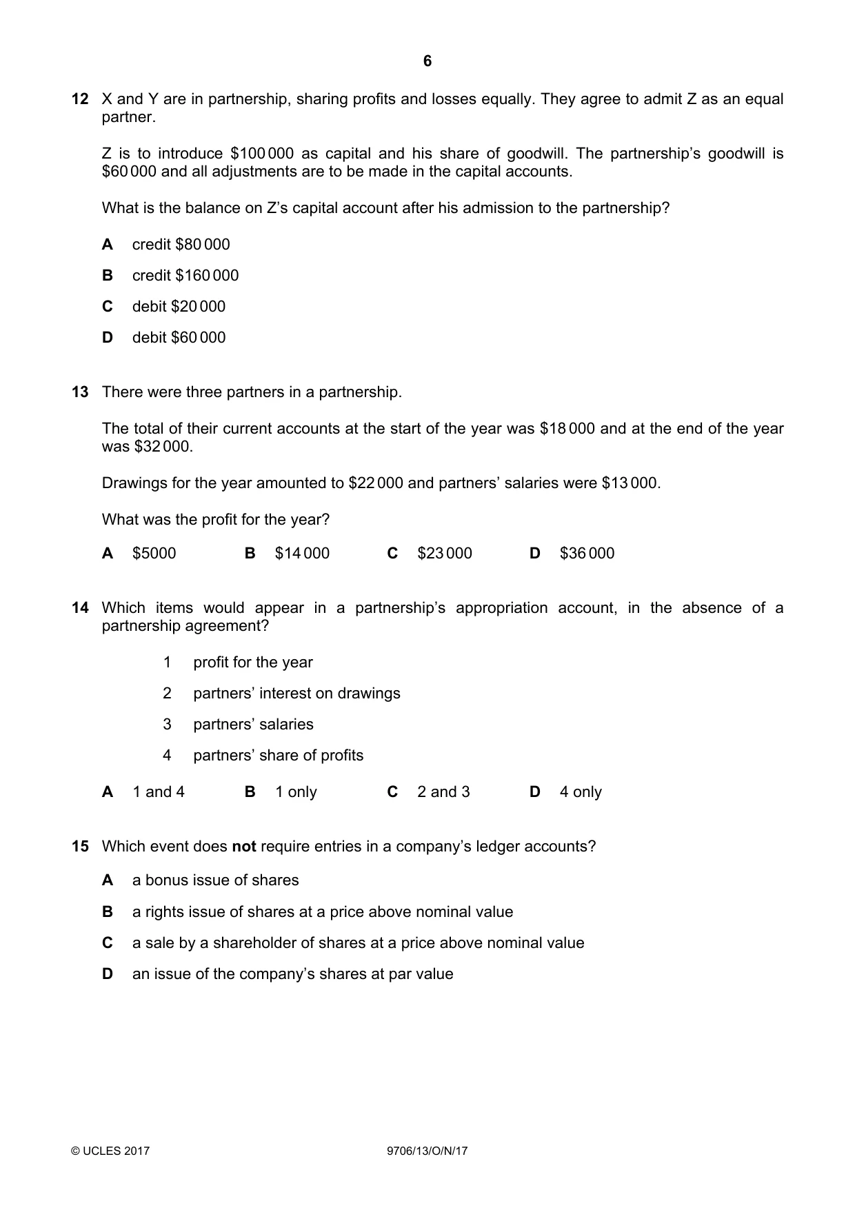 Cambridge A Level Accounting 9706 2017 Oct/Nov Paper 1 · Variant 3 question paper, page 6 of 12
