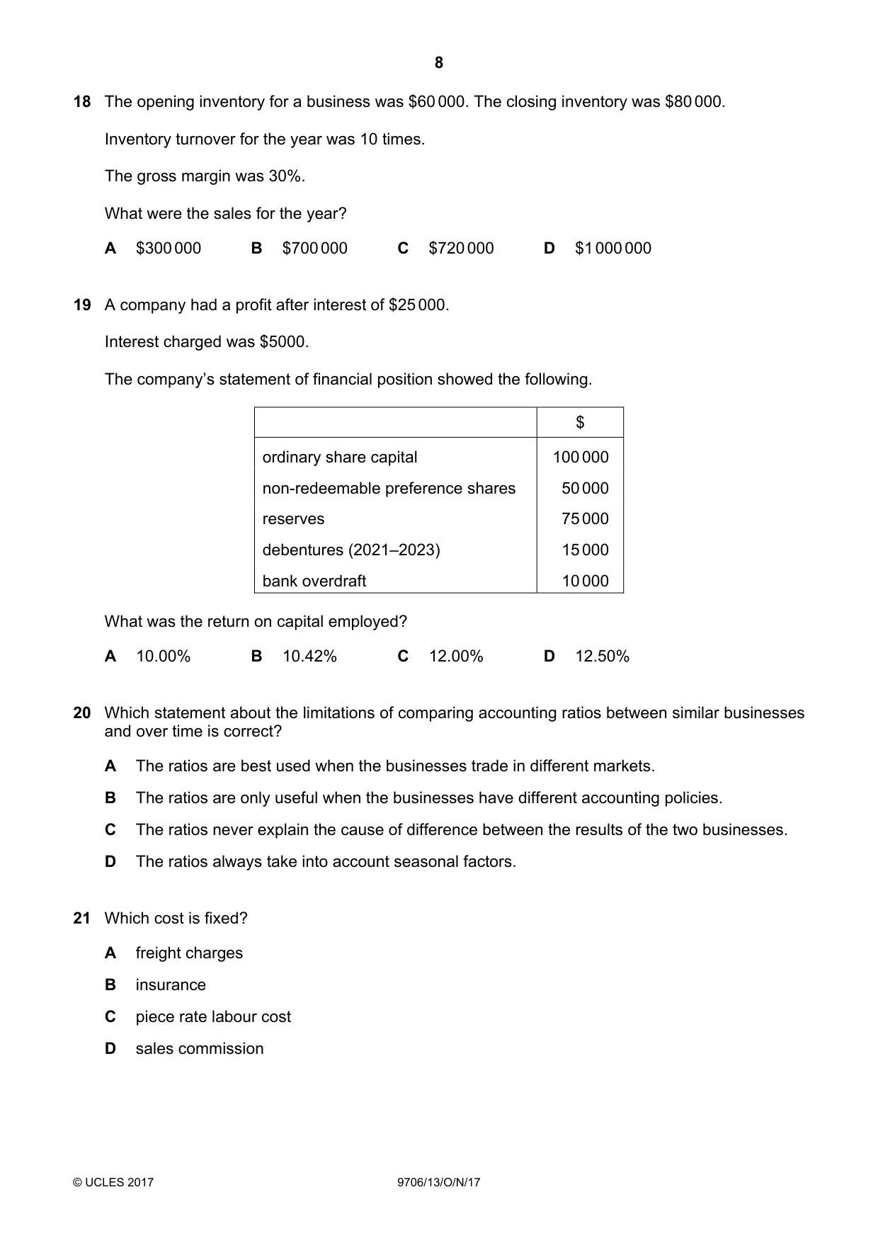 Cambridge A Level Accounting 9706 2017 Oct/Nov Paper 1 · Variant 3 question paper, page 8 of 12