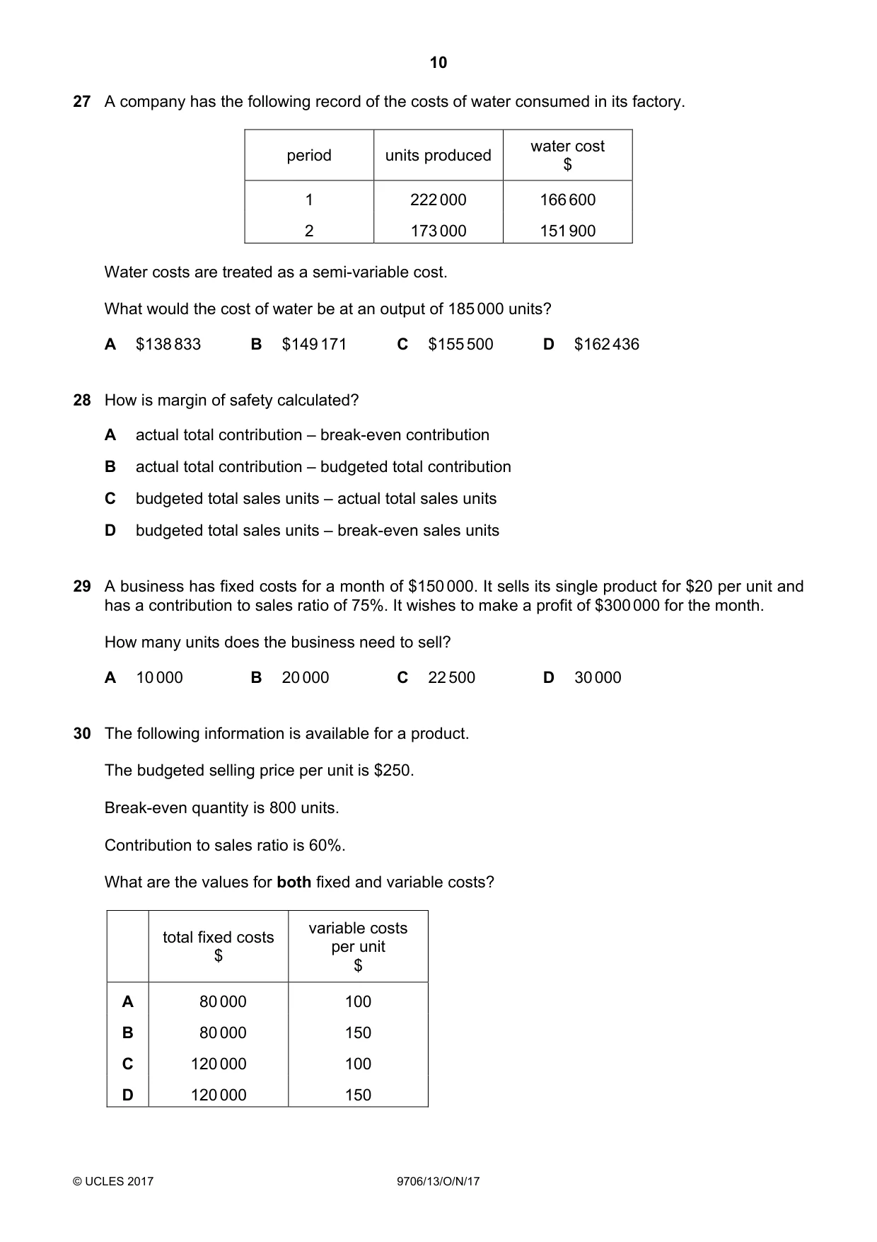 Cambridge A Level Accounting 9706 2017 Oct/Nov Paper 1 · Variant 3 question paper, page 10 of 12