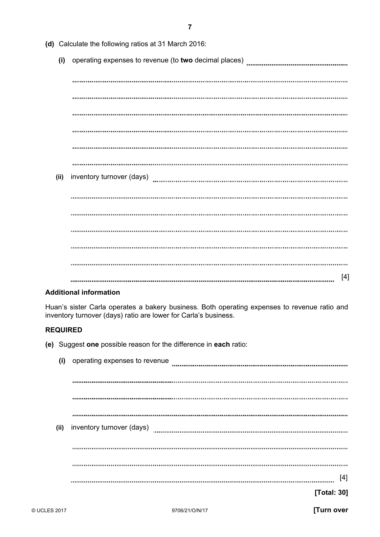 Cambridge A Level Accounting 9706 2017 Oct/Nov Paper 2 · Variant 1 question paper, page 7 of 20
