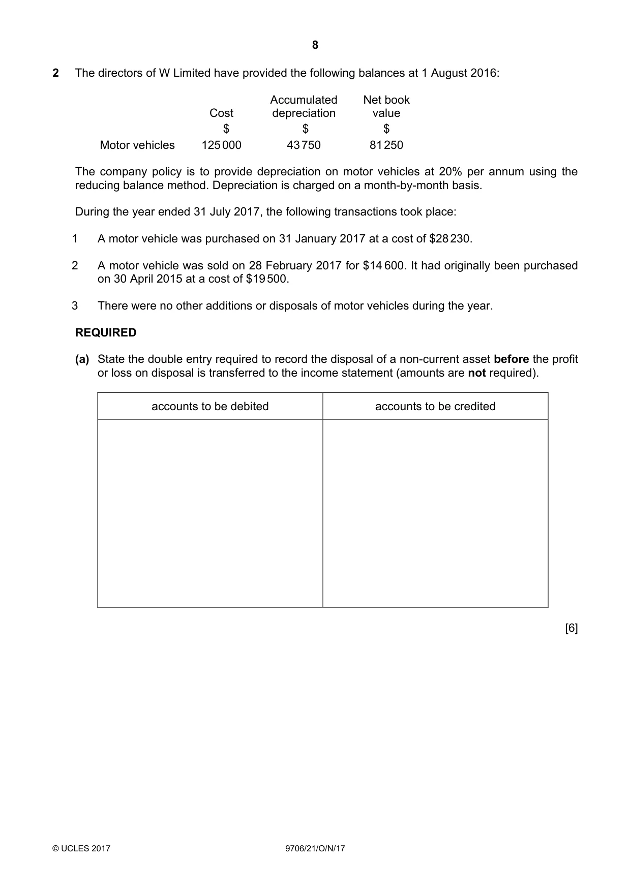 Cambridge A Level Accounting 9706 2017 Oct/Nov Paper 2 · Variant 1 question paper, page 8 of 20