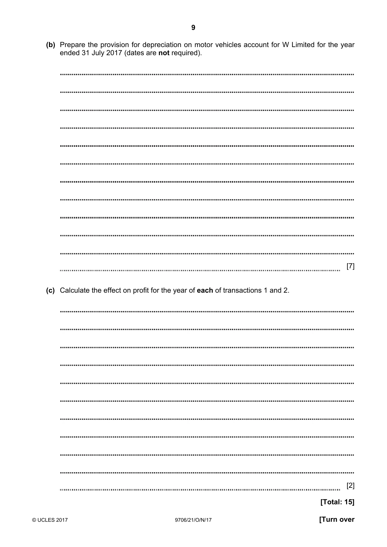 Cambridge A Level Accounting 9706 2017 Oct/Nov Paper 2 · Variant 1 question paper, page 9 of 20