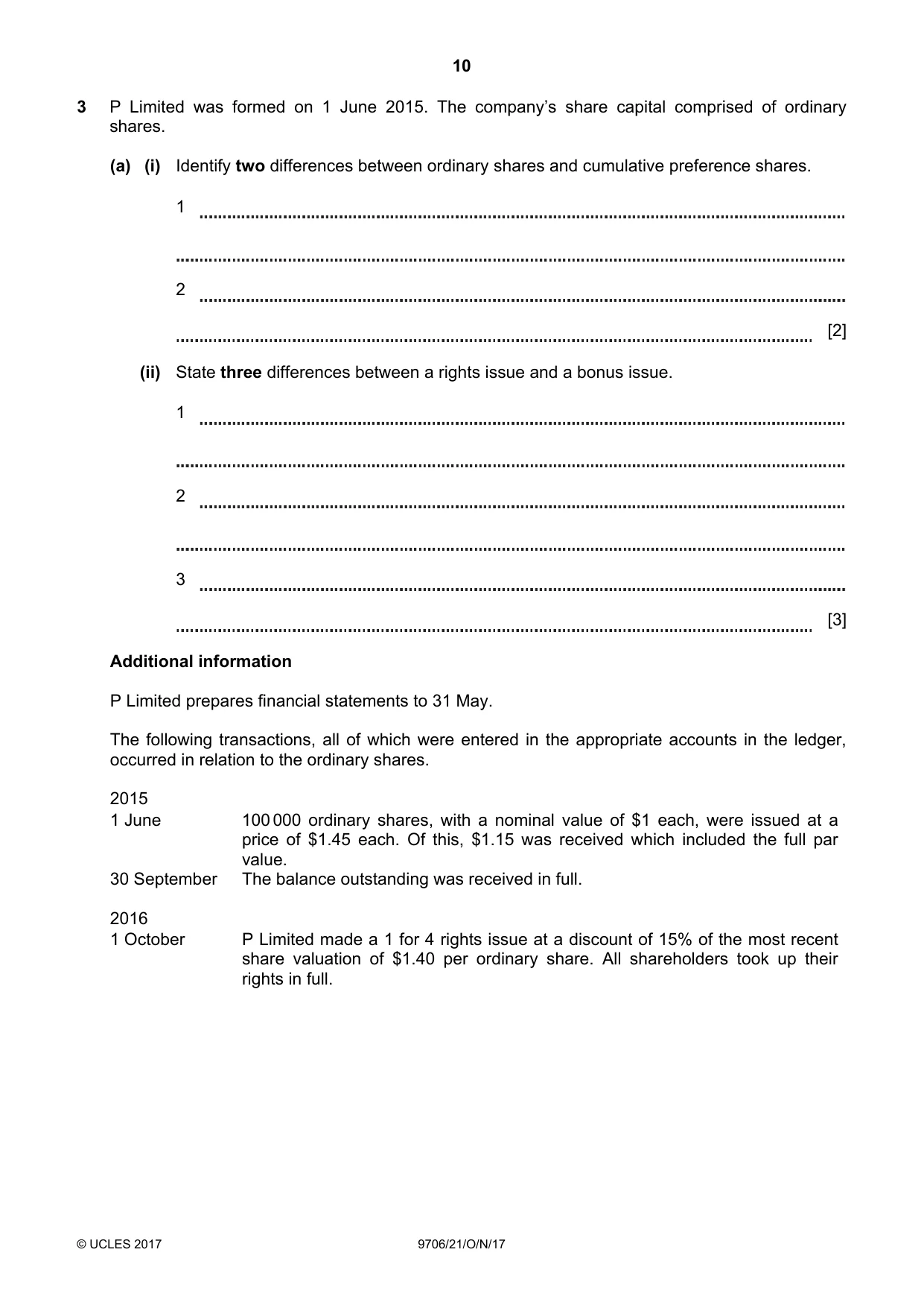 Cambridge A Level Accounting 9706 2017 Oct/Nov Paper 2 · Variant 1 question paper, page 10 of 20