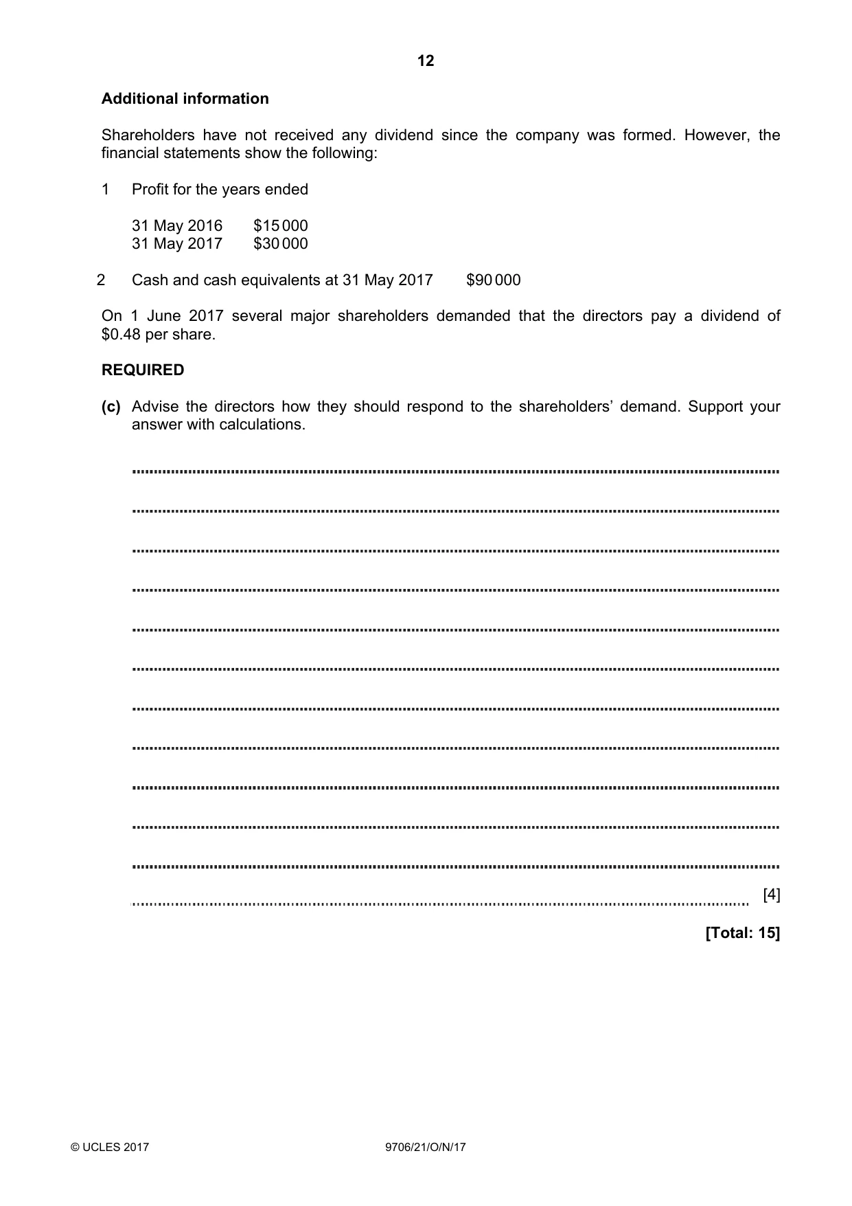 Cambridge A Level Accounting 9706 2017 Oct/Nov Paper 2 · Variant 1 question paper, page 12 of 20