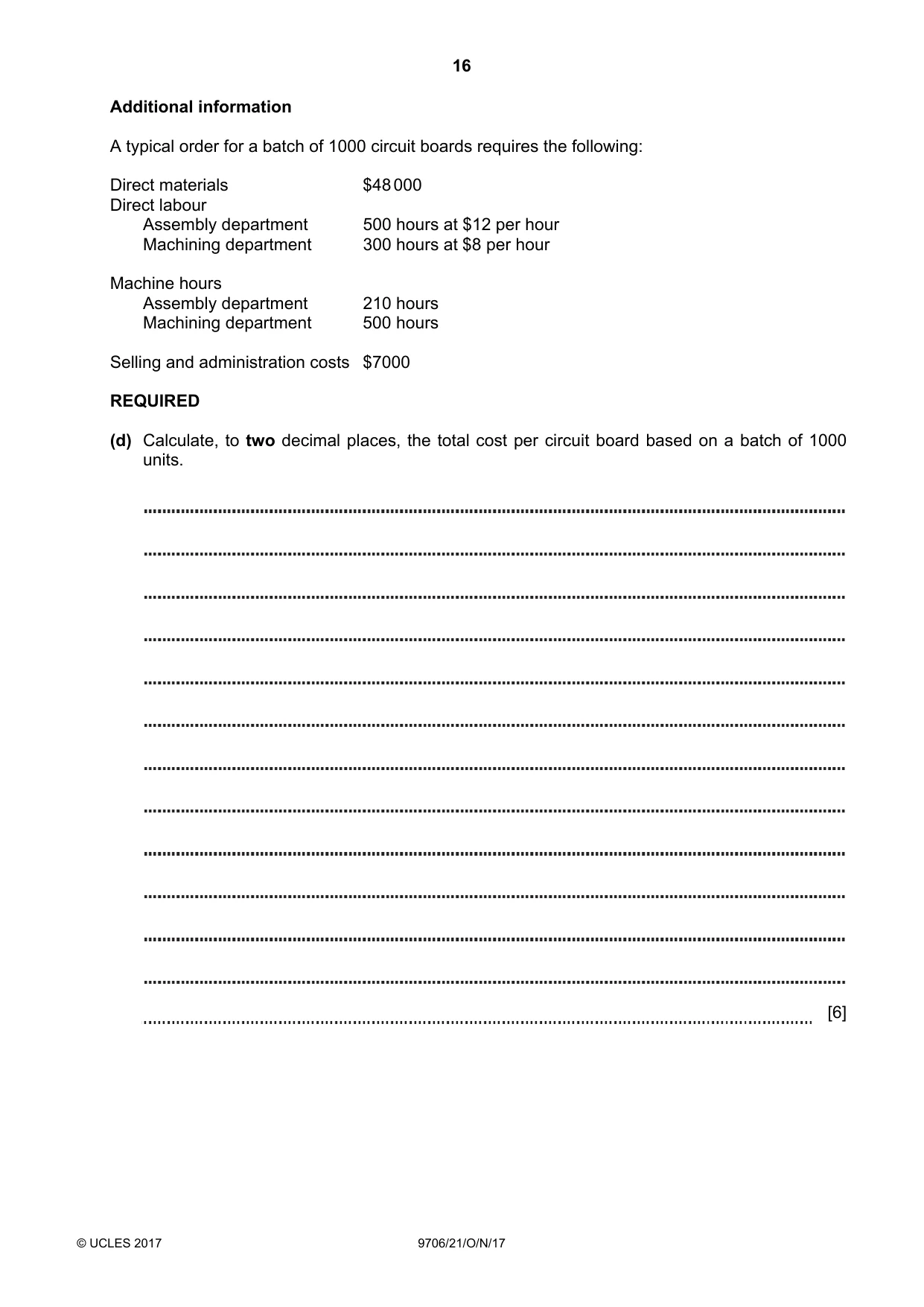 Cambridge A Level Accounting 9706 2017 Oct/Nov Paper 2 · Variant 1 question paper, page 16 of 20